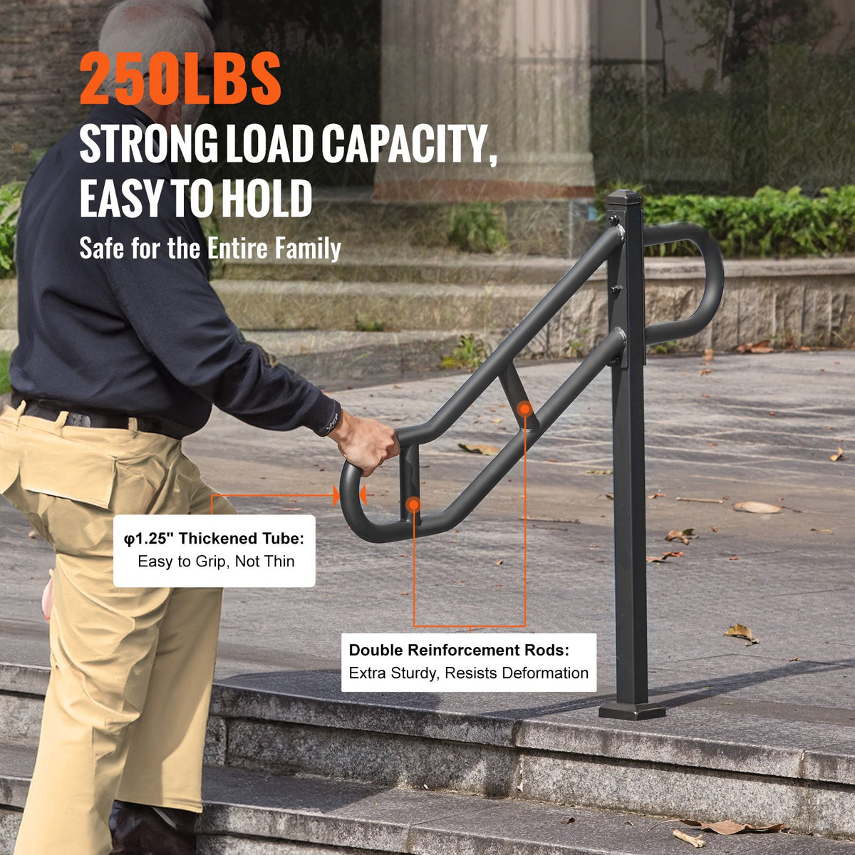 Handrail Outdoor 1-3 Steps 40.5x35.4 Metal U-Shaped Stair Rail Single Post