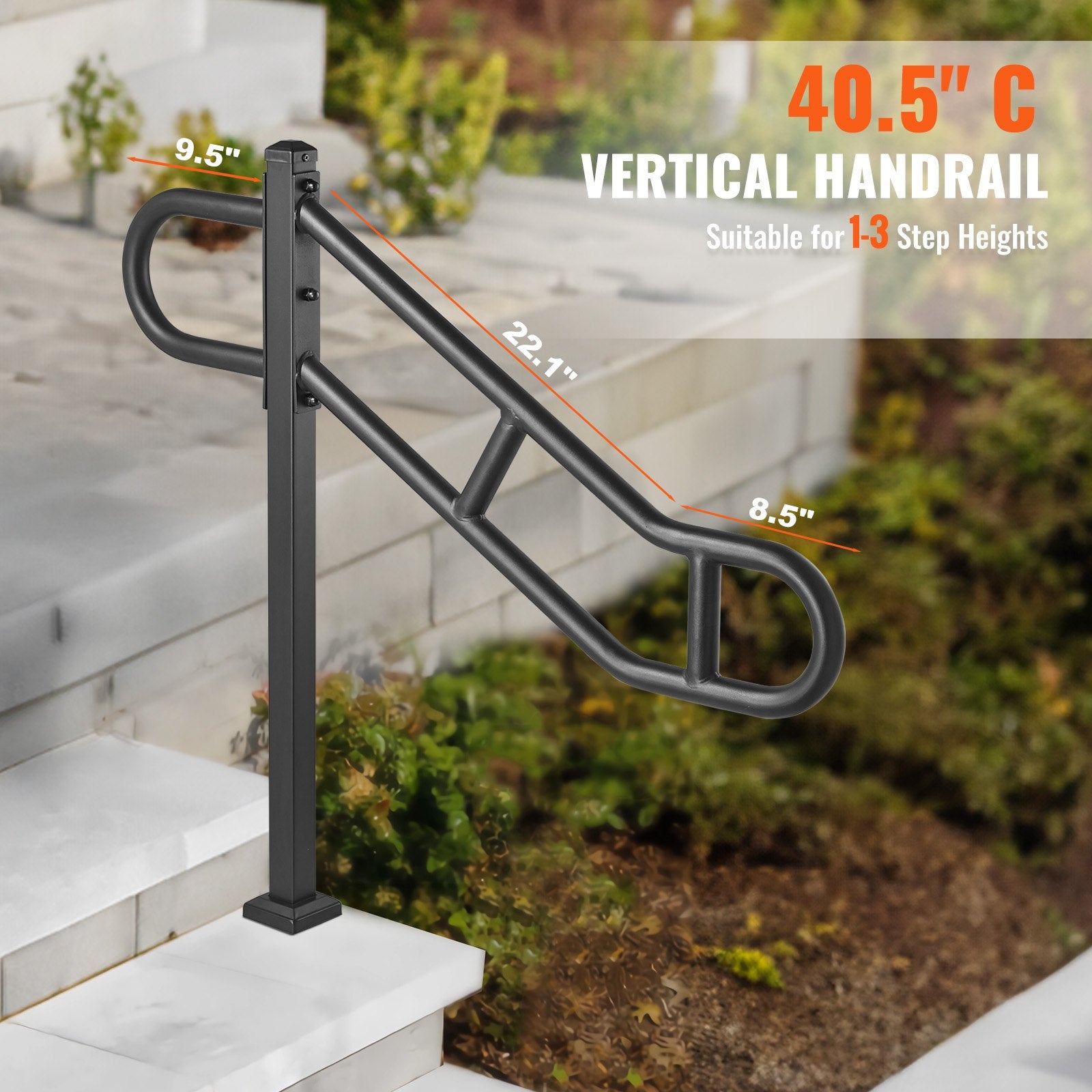 Handrail Outdoor 1-3 Steps 40.5x35.4 Metal U-Shaped Stair Rail Single Post
