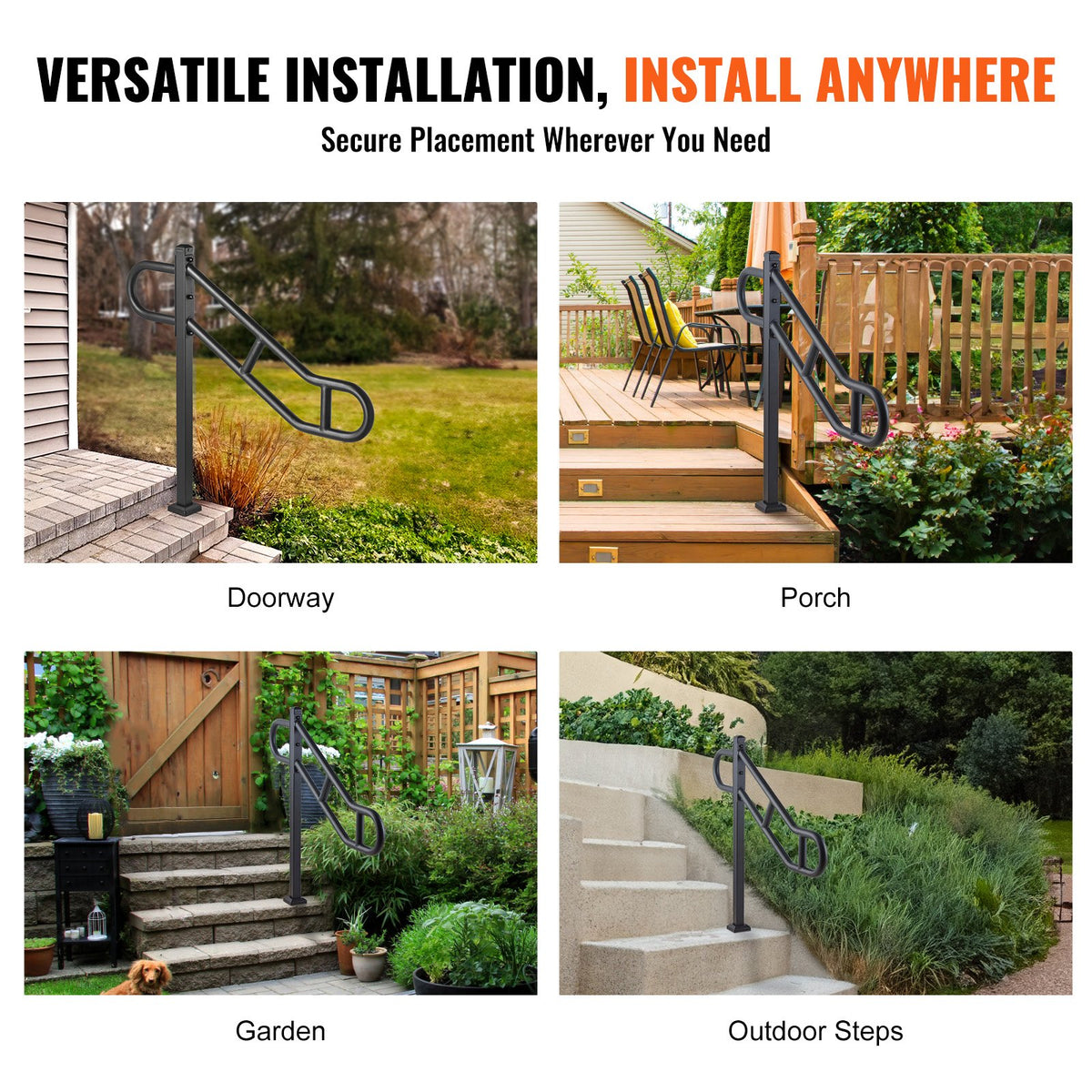Handrail Outdoor 1-3 Steps 40.5x35.4 Metal U-Shaped Stair Rail Single Post