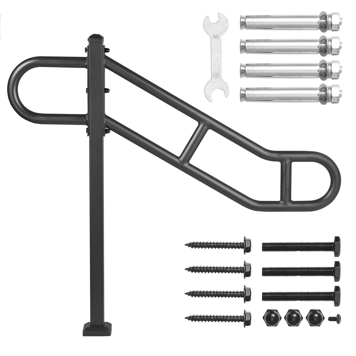 Handrail Outdoor 1-3 Steps 40.5x35.4 Metal U-Shaped Stair Rail Single Post