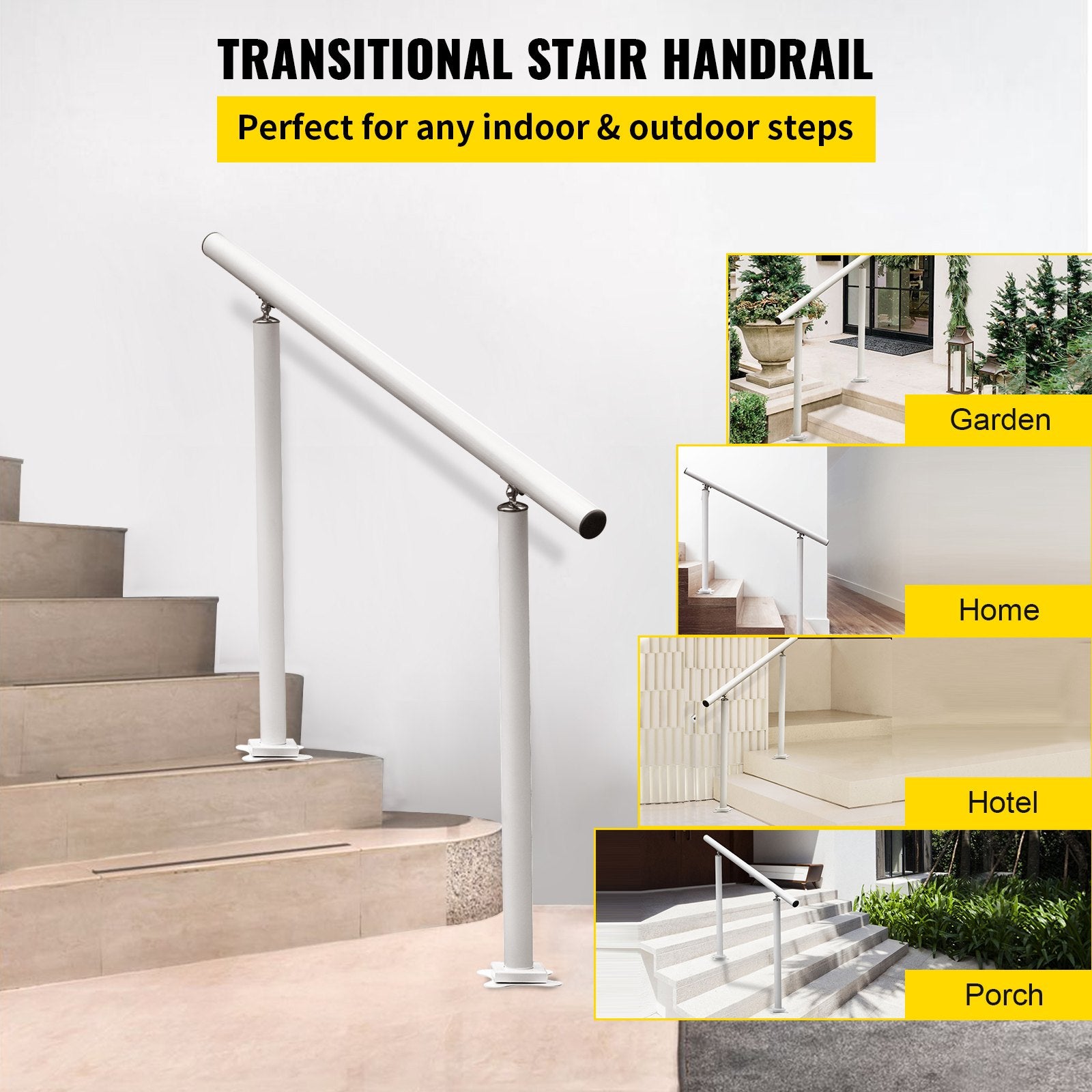 Adjustable Outdoor Handrail 3ft Stair Railing Aluminum White