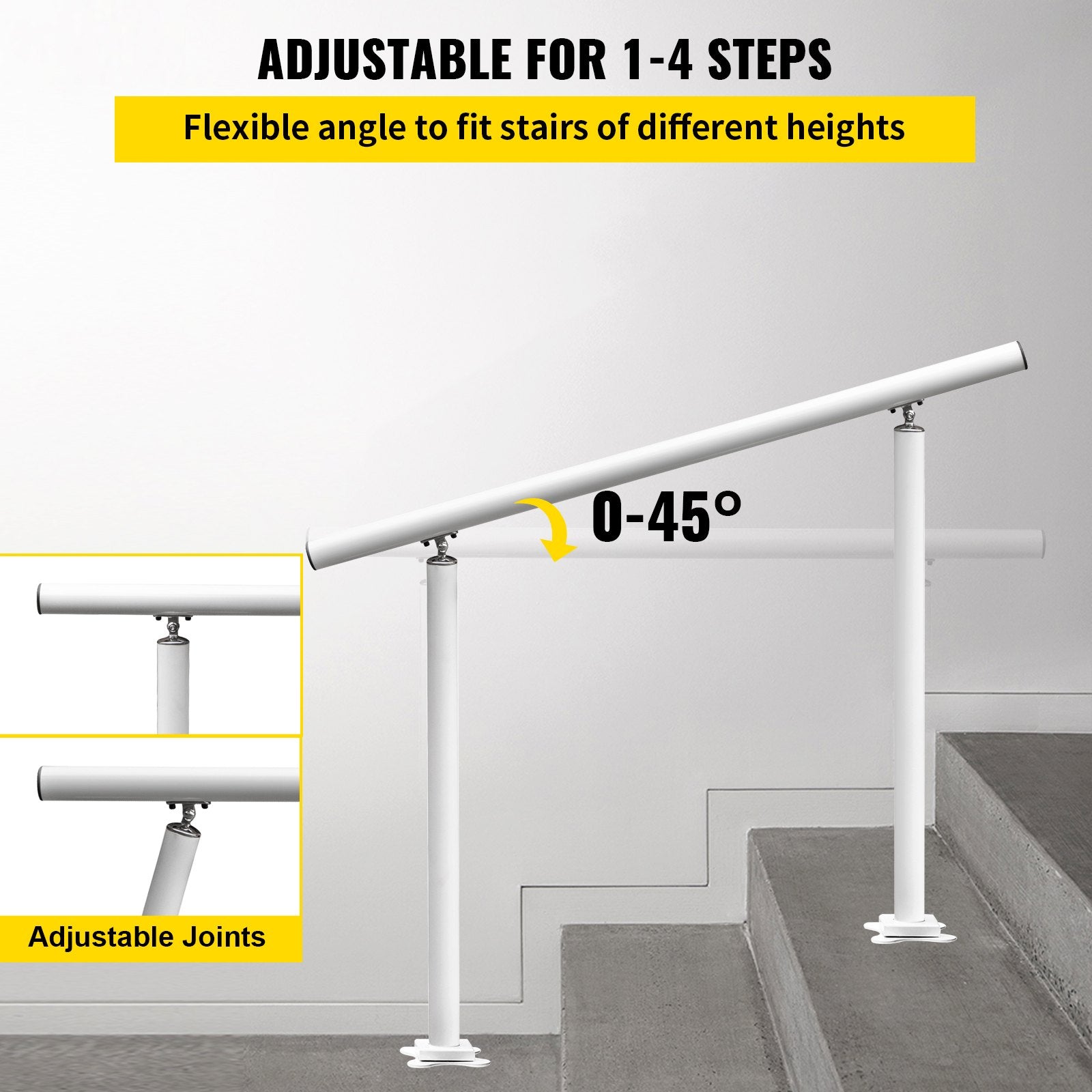 Handrail Outdoor Stairs 34 Inch Adjustable 0-60° White Aluminum Stair Railing
