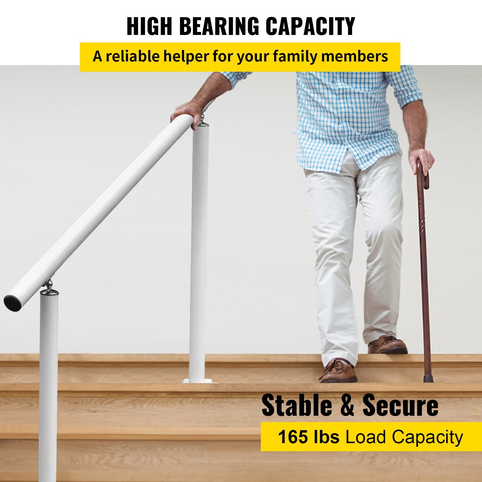 Handrail Outdoor Stairs 34 Inch Adjustable 0-60° White Aluminum Stair Railing