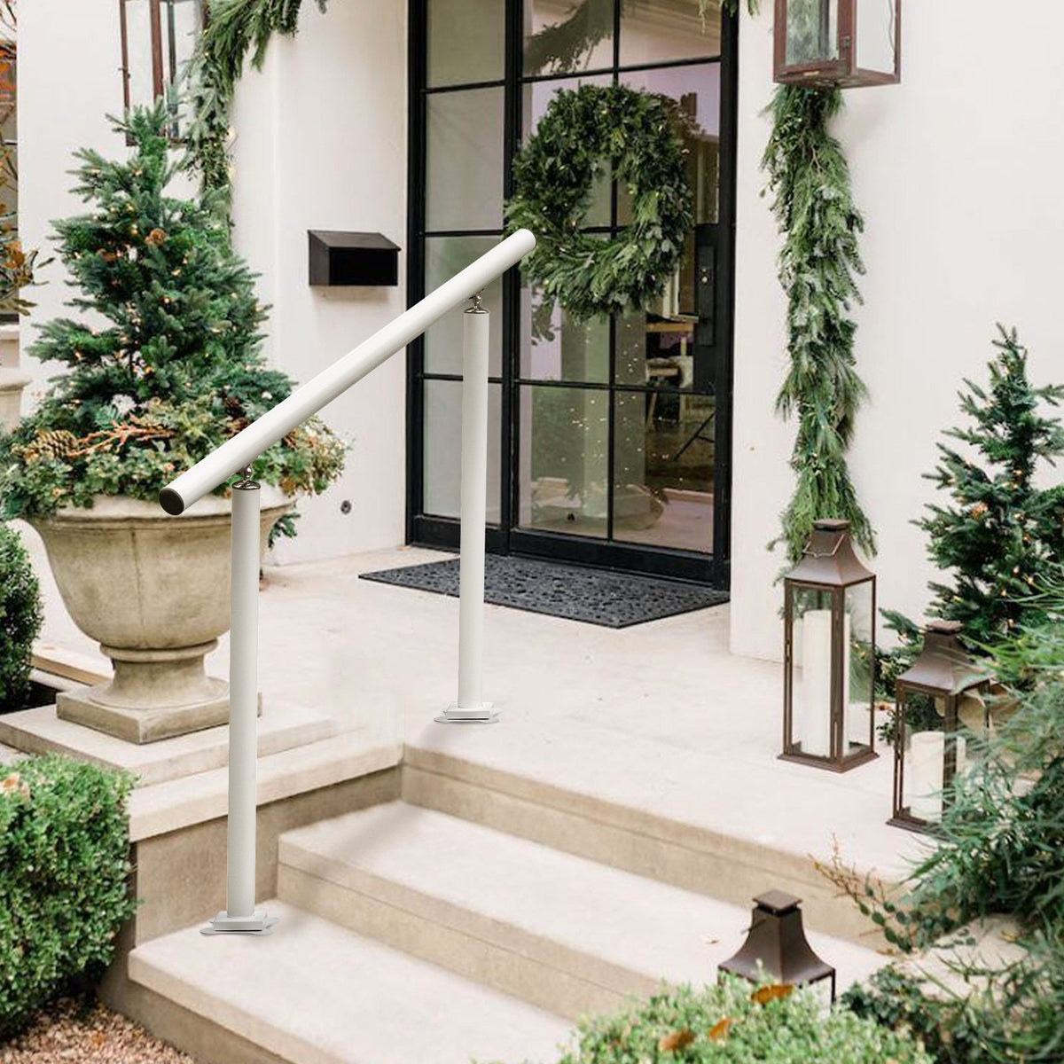 Handrail Outdoor Stairs 34 Inch Adjustable 0-60° White Aluminum Stair Railing