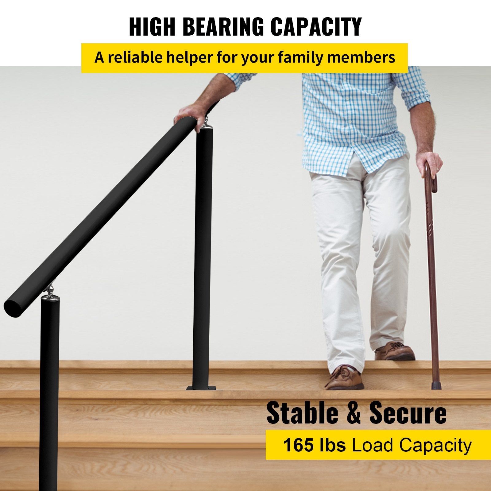 Handrail Outdoor Stairs 4ft/34", Adjustable 0-60°, Black Aluminum Stair Railing