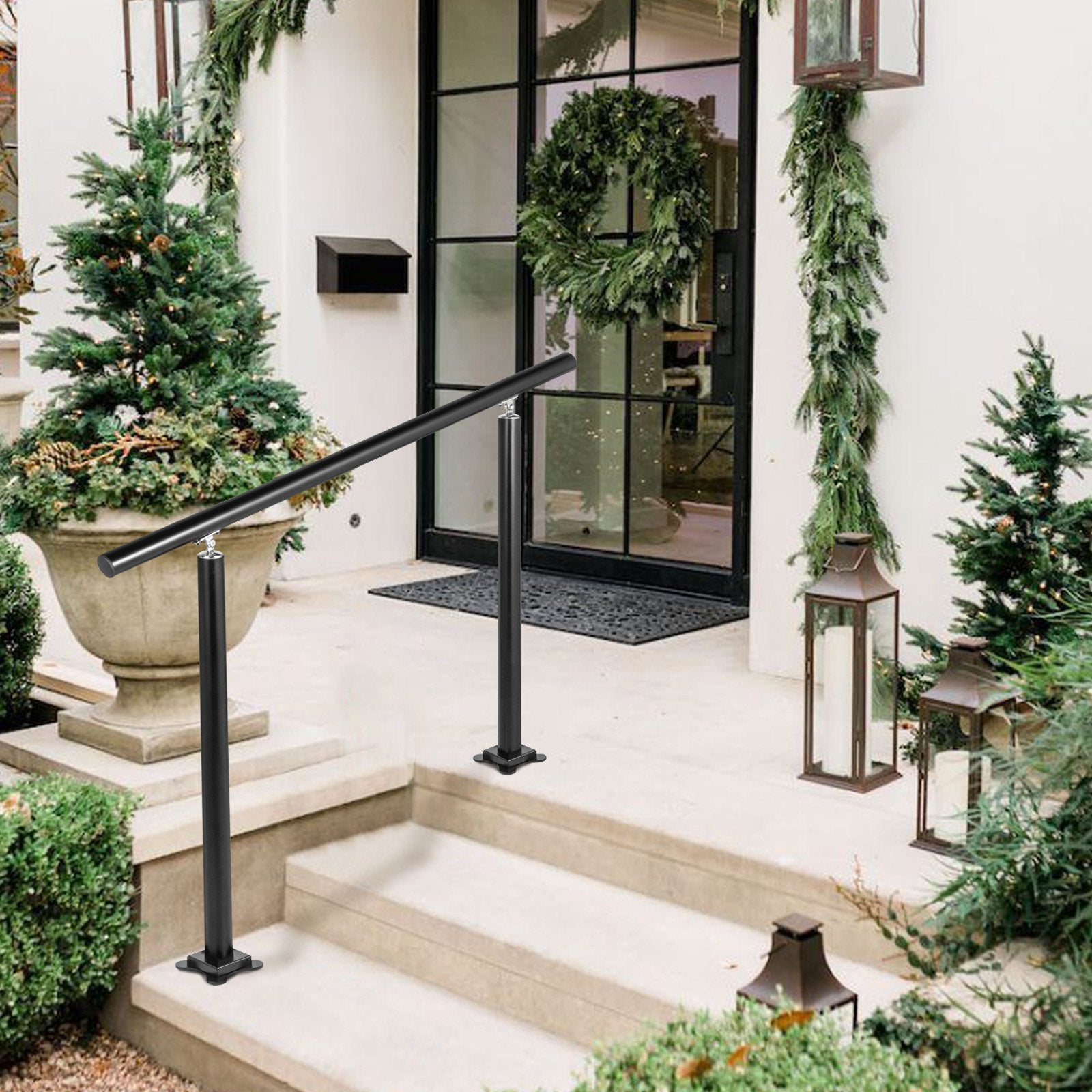Handrail Outdoor Stairs 4ft/34", Adjustable 0-60°, Black Aluminum Stair Railing