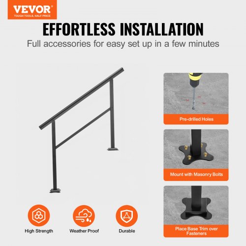 VEVOR Adjustable Outdoor Stair Aluminum Handrail 48 x 35.5 Inch Railing