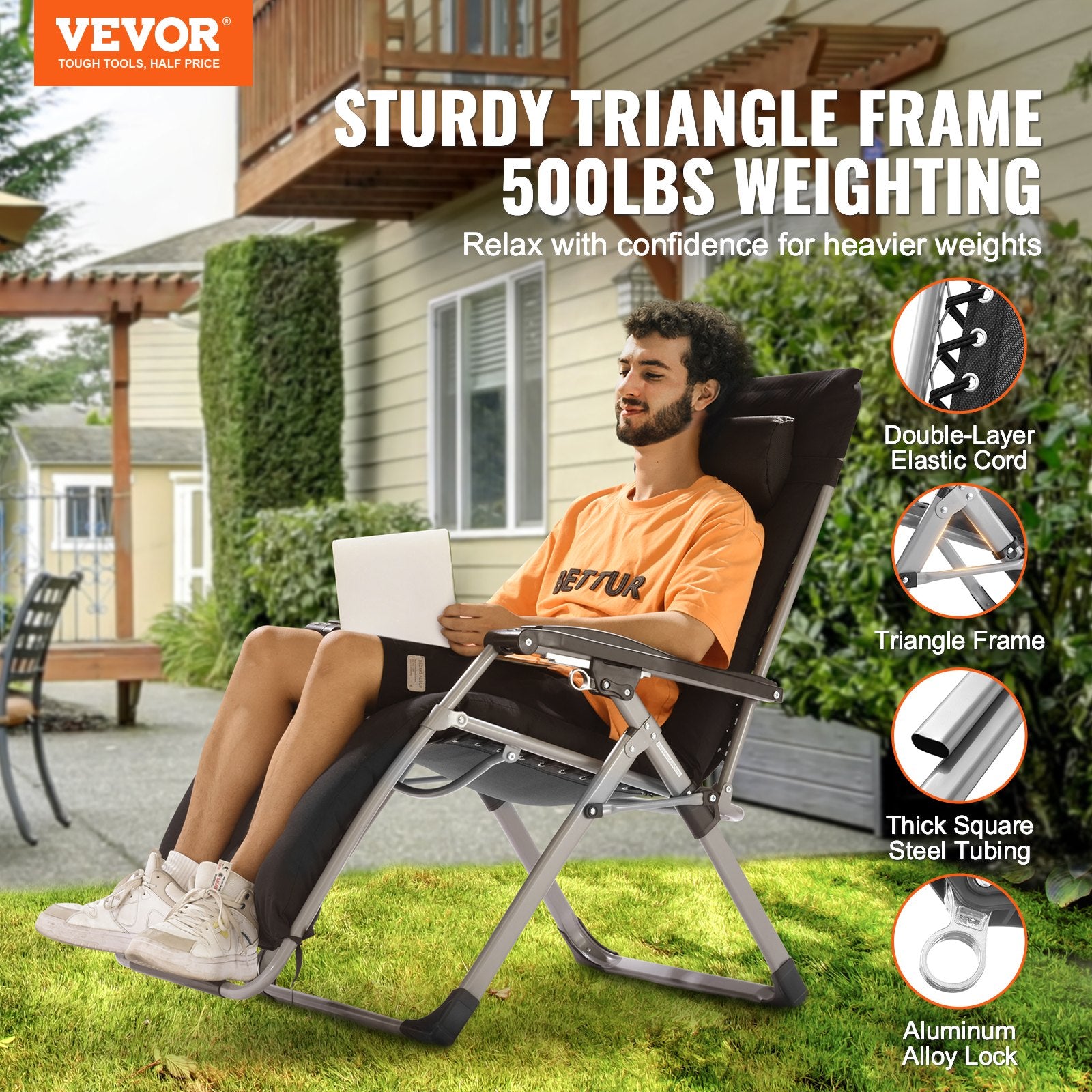 Zero Gravity Chair 26in Adjustable Indoor Outdoor Cushion Headrest Footrest