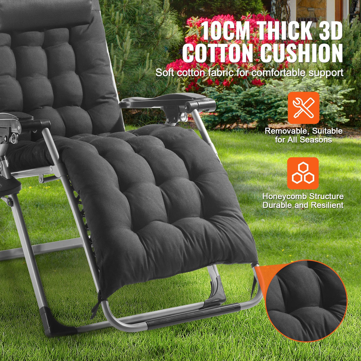 Zero Gravity Chair 26in Adjustable Indoor Outdoor Cushion Headrest Footrest