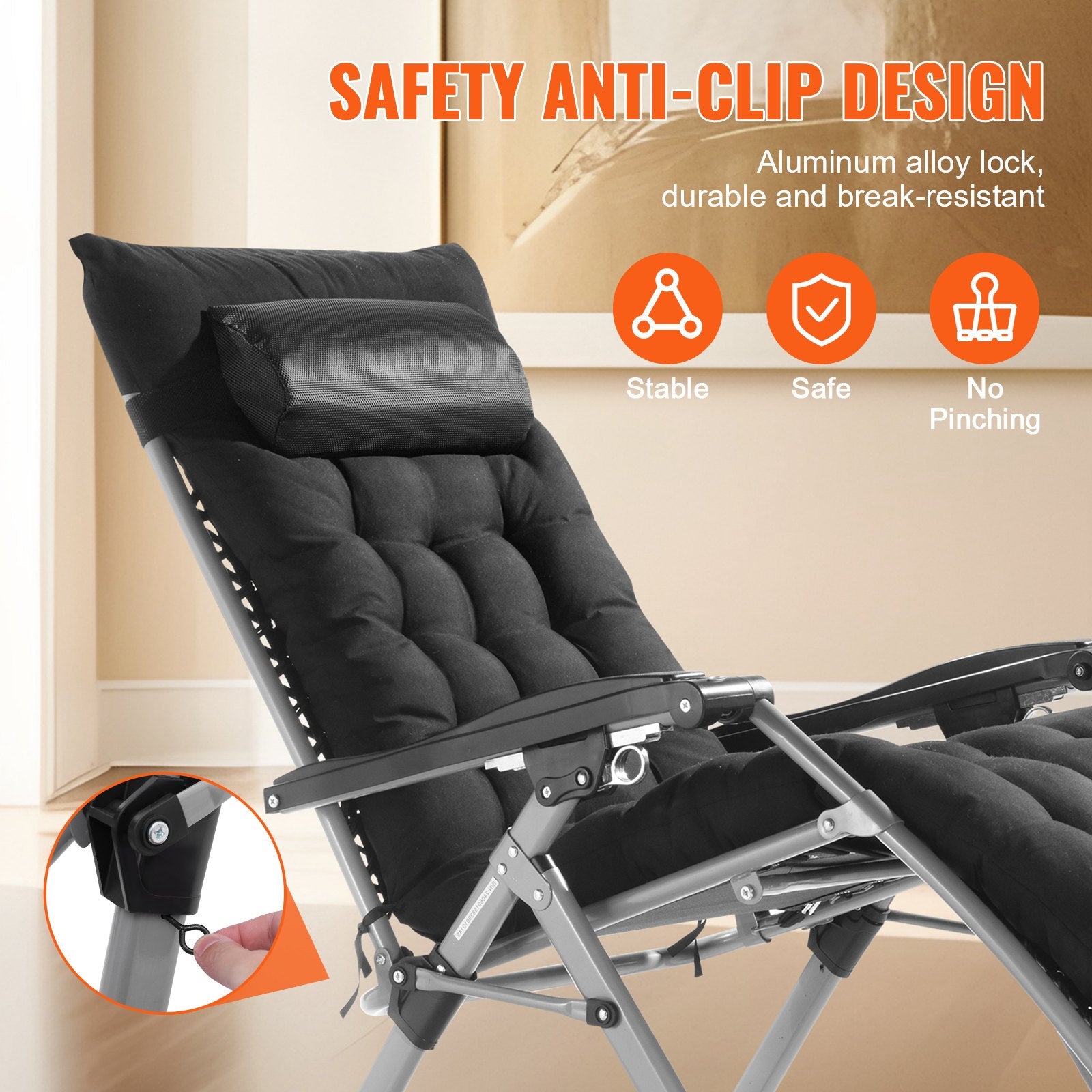 Zero Gravity Chair 26in Adjustable Indoor Outdoor Cushion Headrest Footrest