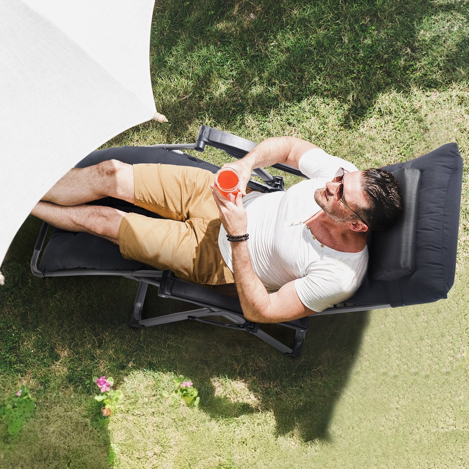 Zero Gravity Chair 26in Adjustable Indoor Outdoor Cushion Headrest Footrest