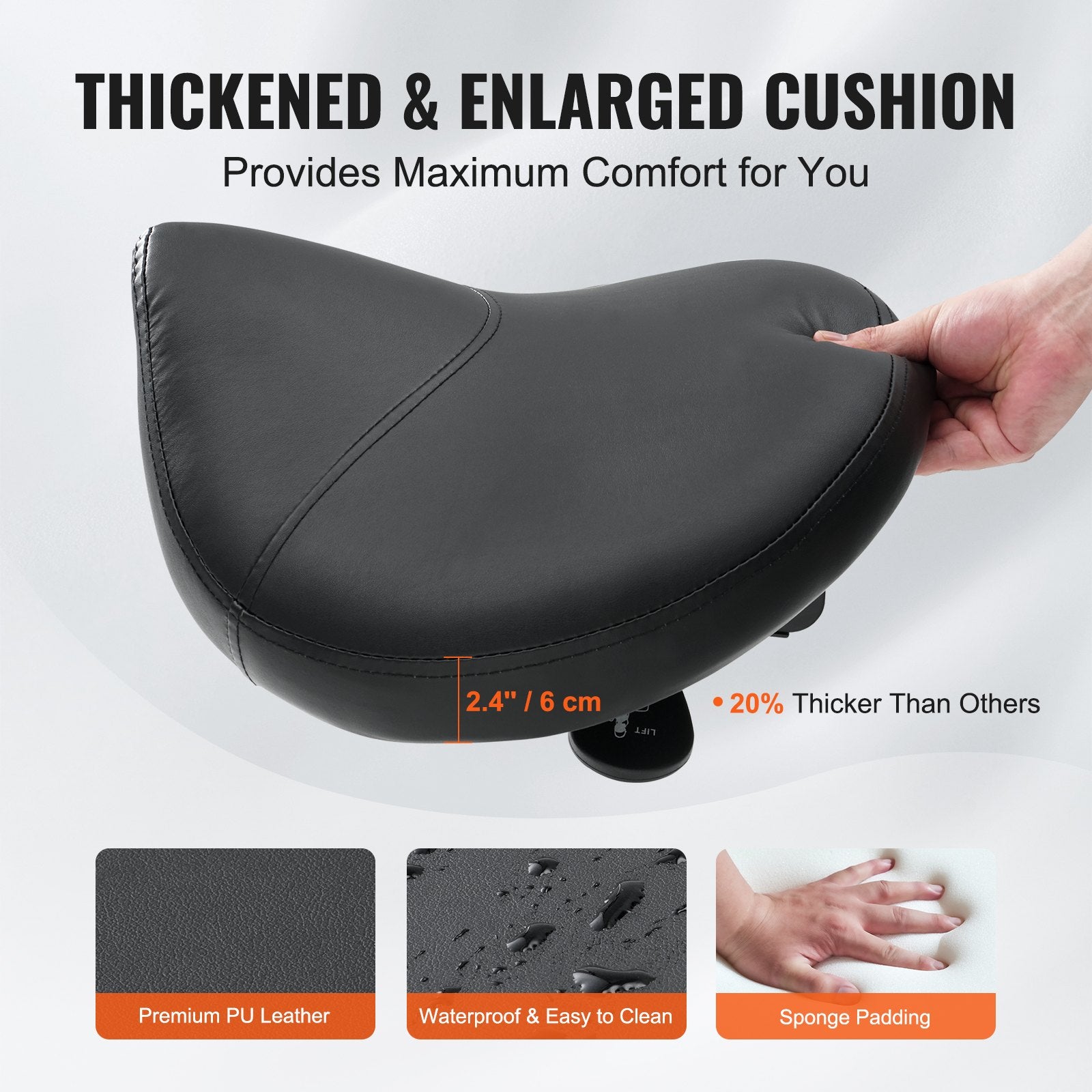 Saddle Stool Ergonomic Height Adjustable PU Leather Swivel Wheels 400lbs Black