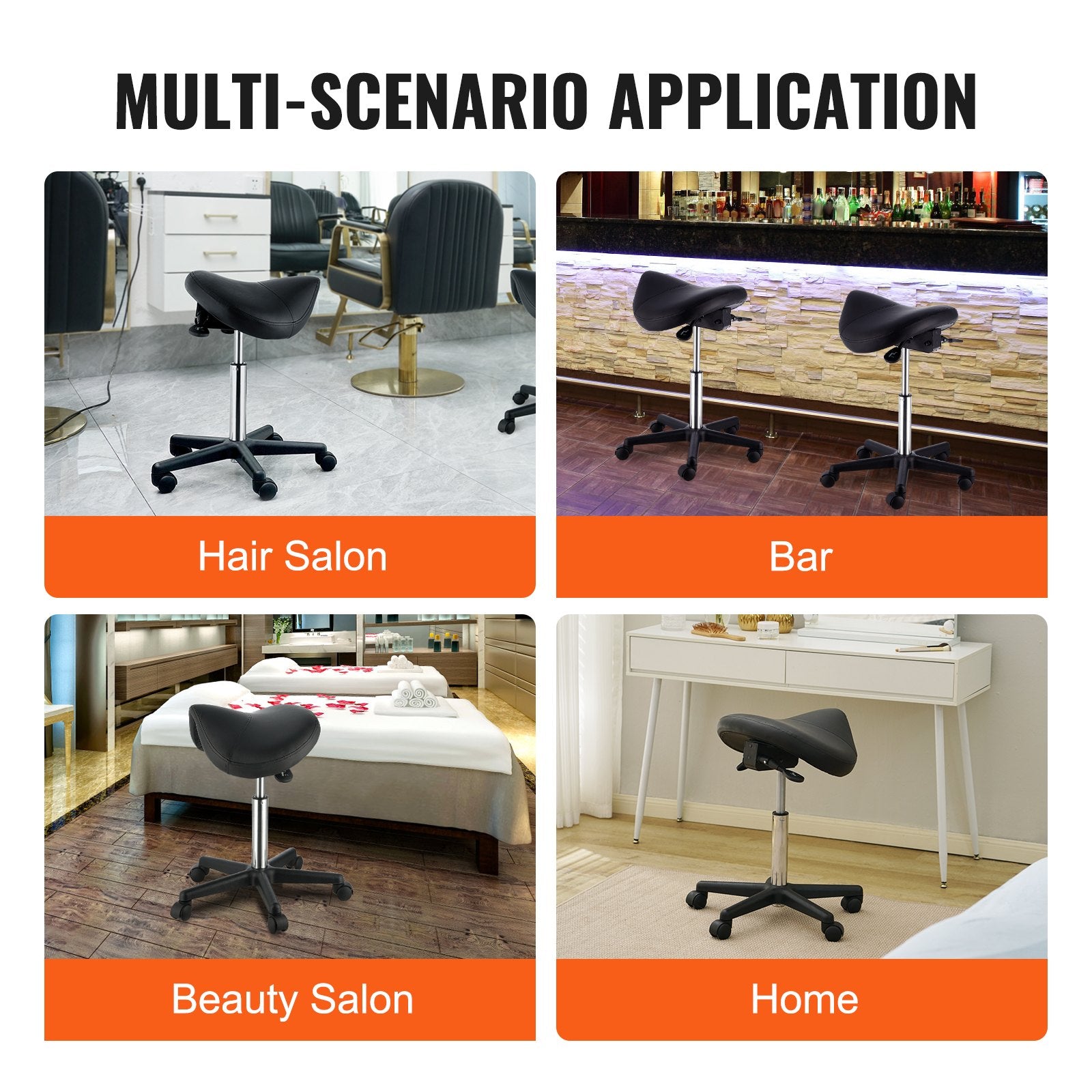 Saddle Stool Ergonomic Height Adjustable PU Leather Swivel Wheels 400lbs Black
