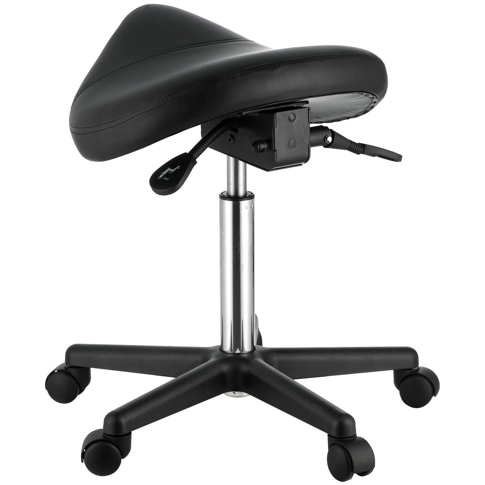 Saddle Stool Ergonomic Height Adjustable PU Leather Swivel Wheels 400lbs Black