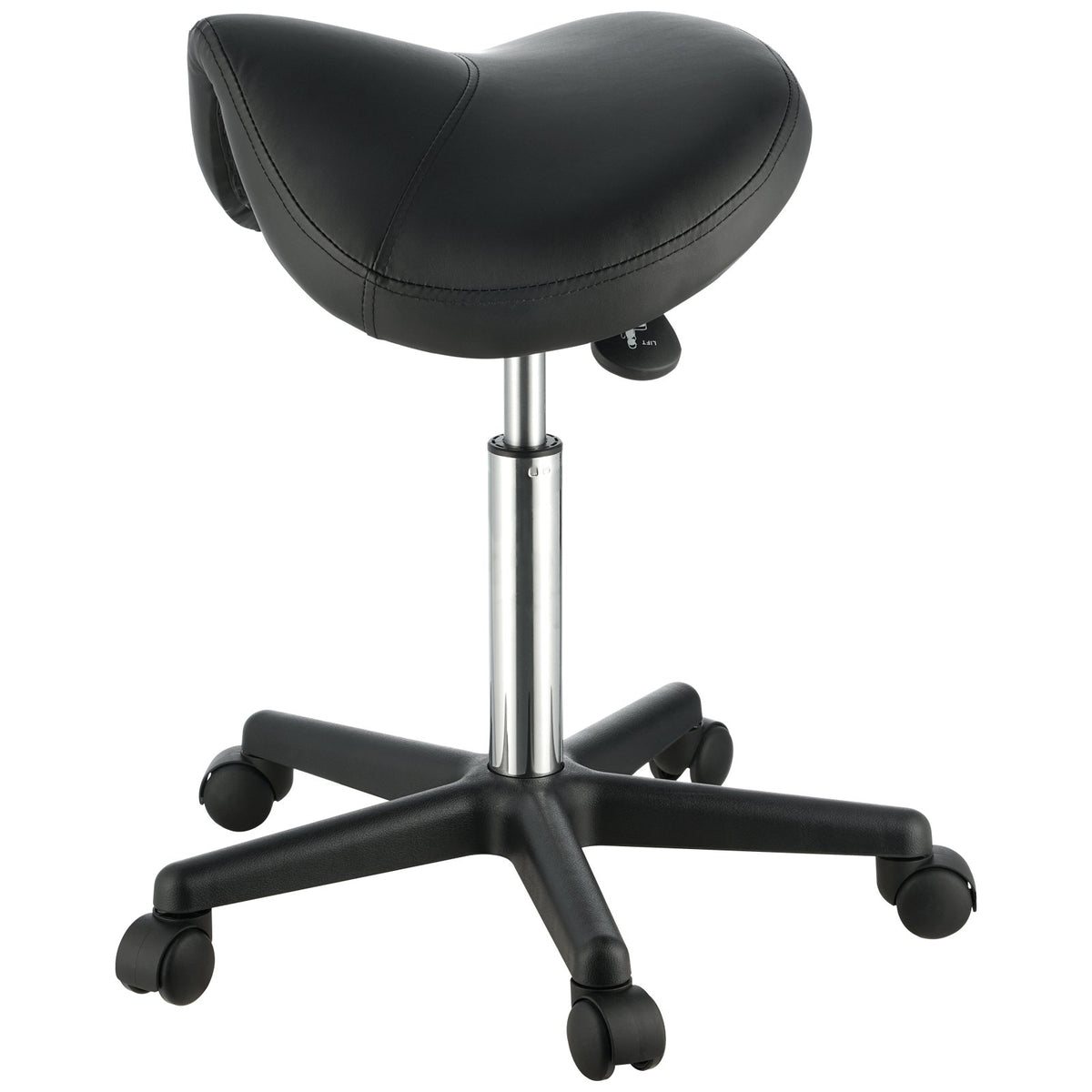 Saddle Stool Ergonomic Height Adjustable PU Leather Swivel Wheels 400lbs Black