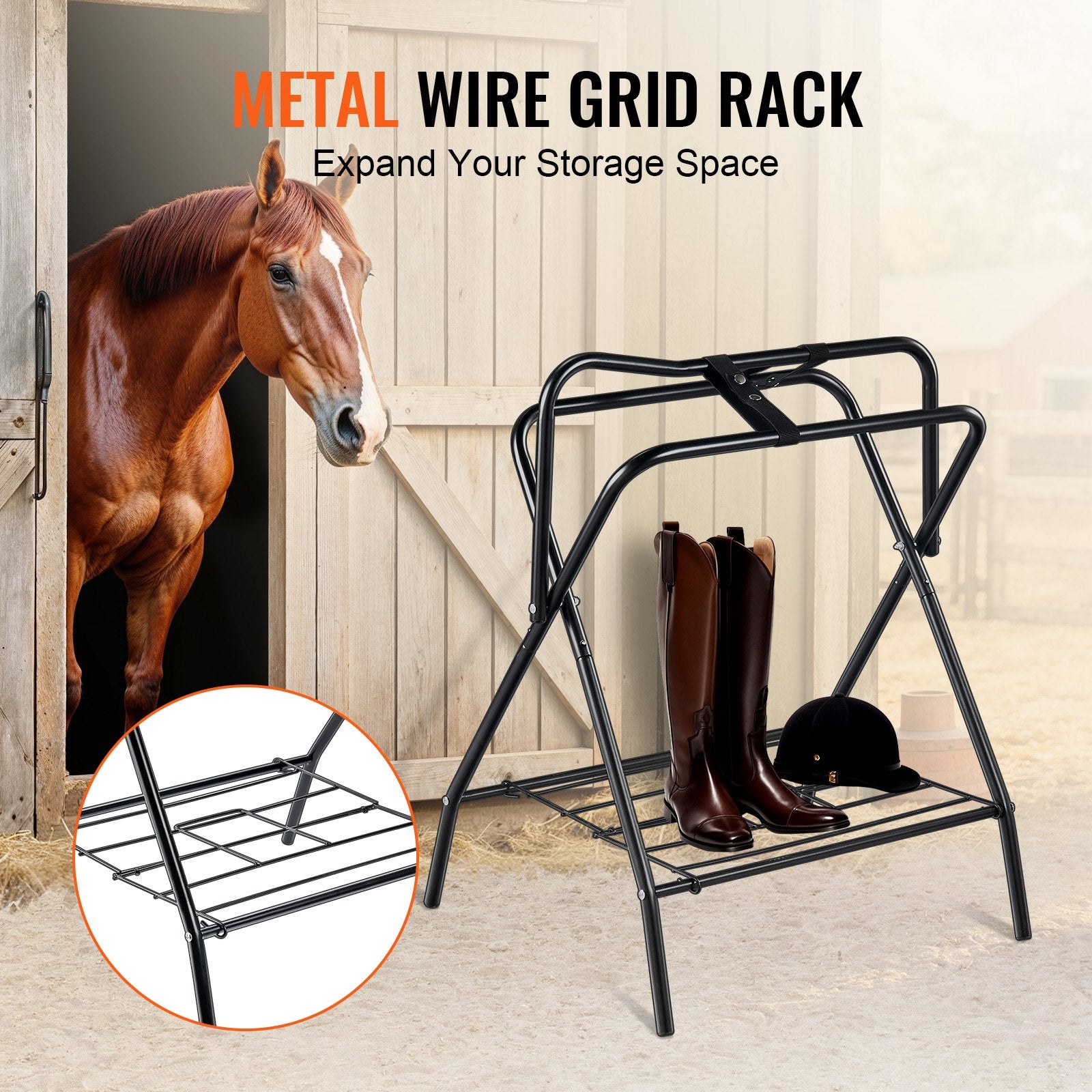 28x19x37.5in Folding Saddle Rack Heavy Duty Steel Freestanding Tack Stand Black
