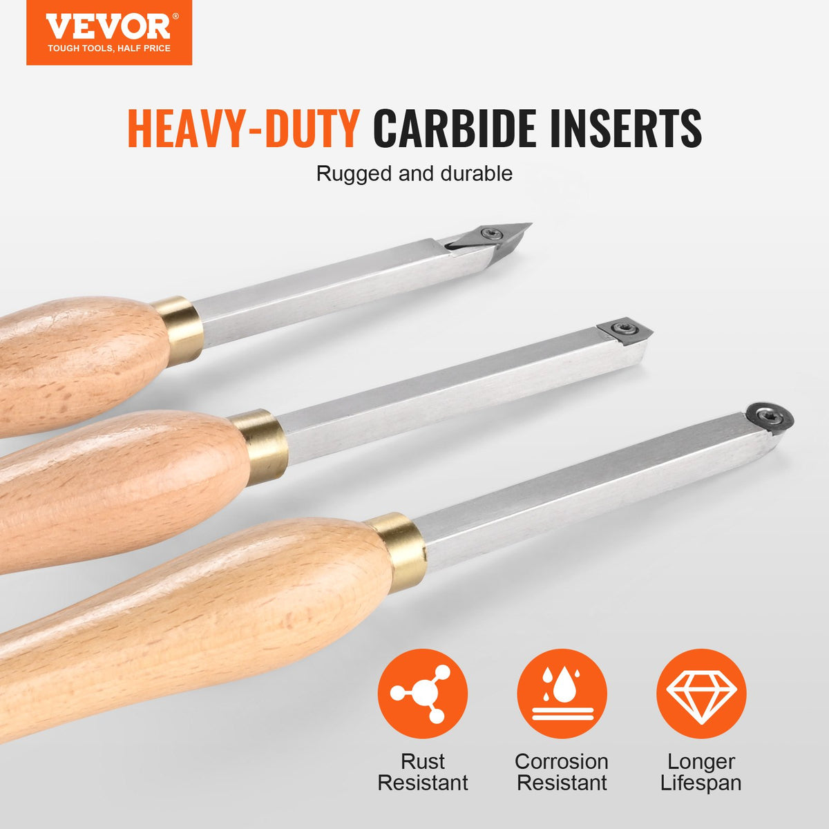 Wood Lathe Chisel Set 3PCS Turning Tools Carbide Blades with Wooden Box