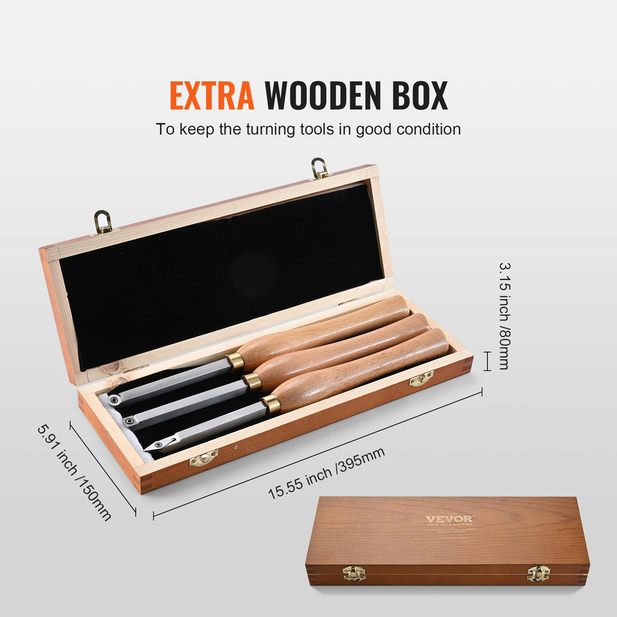 Wood Lathe Chisel Set 3PCS Turning Tools Carbide Blades with Wooden Box