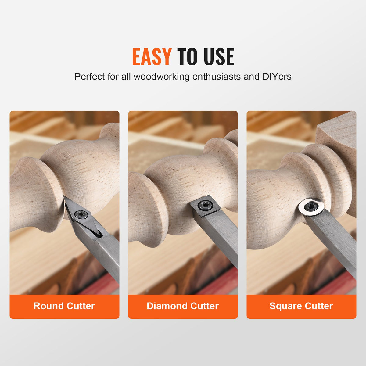 Wood Lathe Chisel Set 3PCS Turning Tools Carbide Blades with Wooden Box