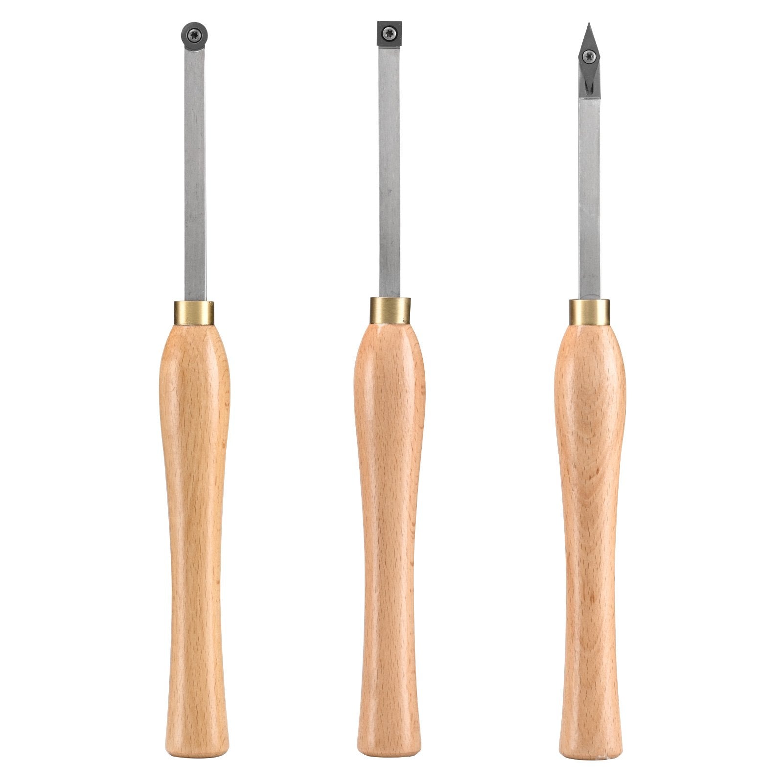 Wood Lathe Chisel Set 3PCS Turning Tools Carbide Blades with Wooden Box