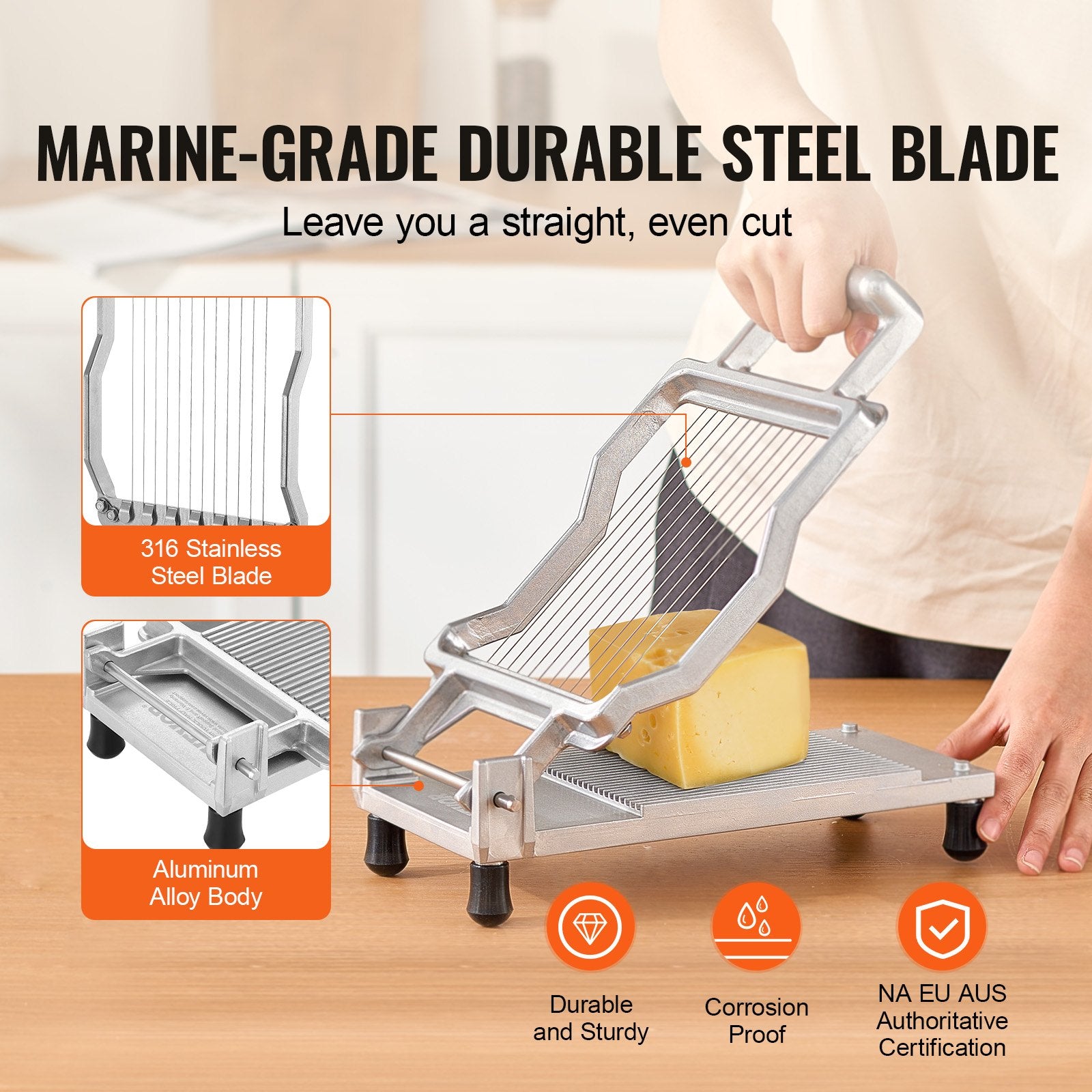 Cheese Cutter with Wire 0.39" and 0.78" Adjustable Aluminum Alloy Slicer