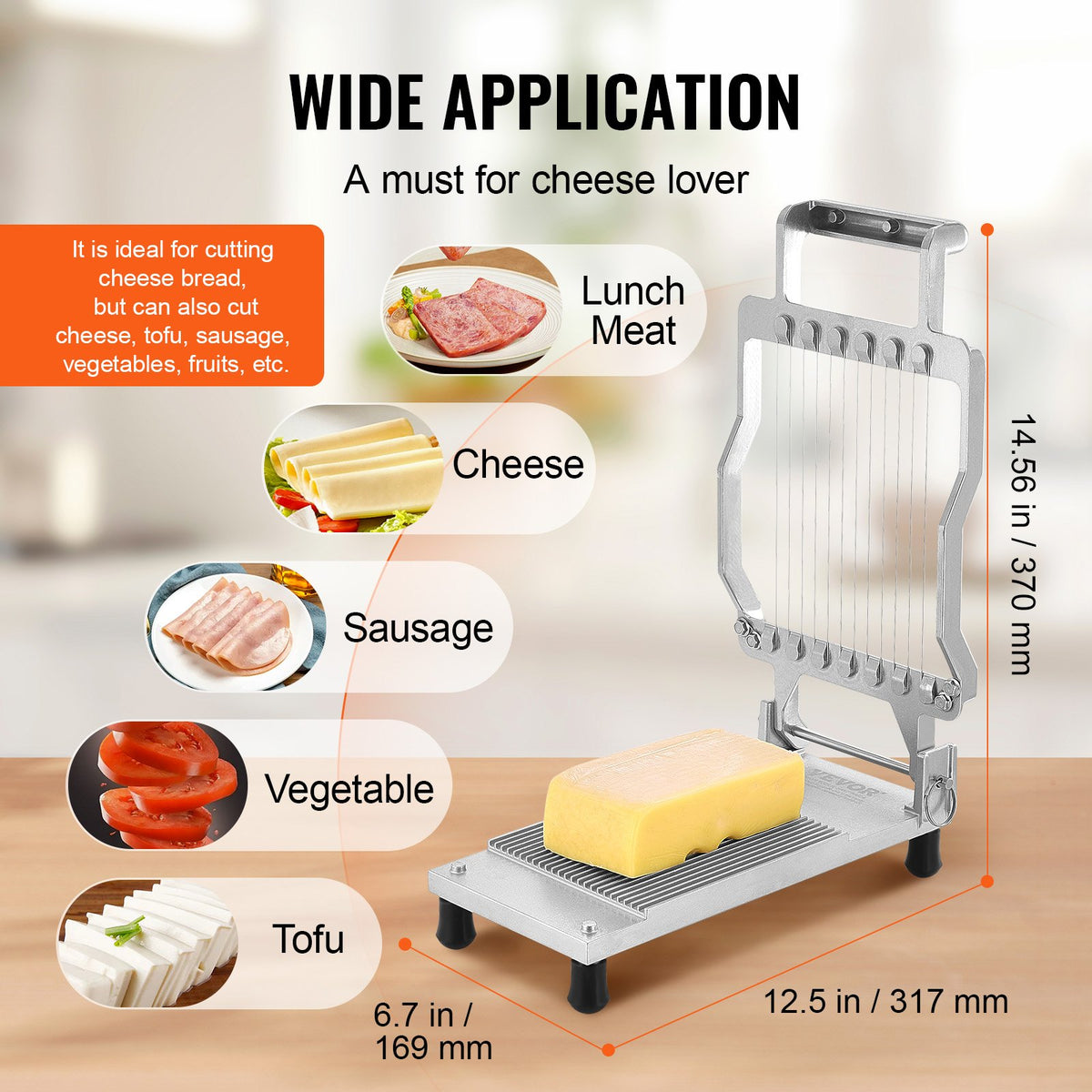 Cheese Cutter with Wire 0.39" and 0.78" Adjustable Aluminum Alloy Slicer