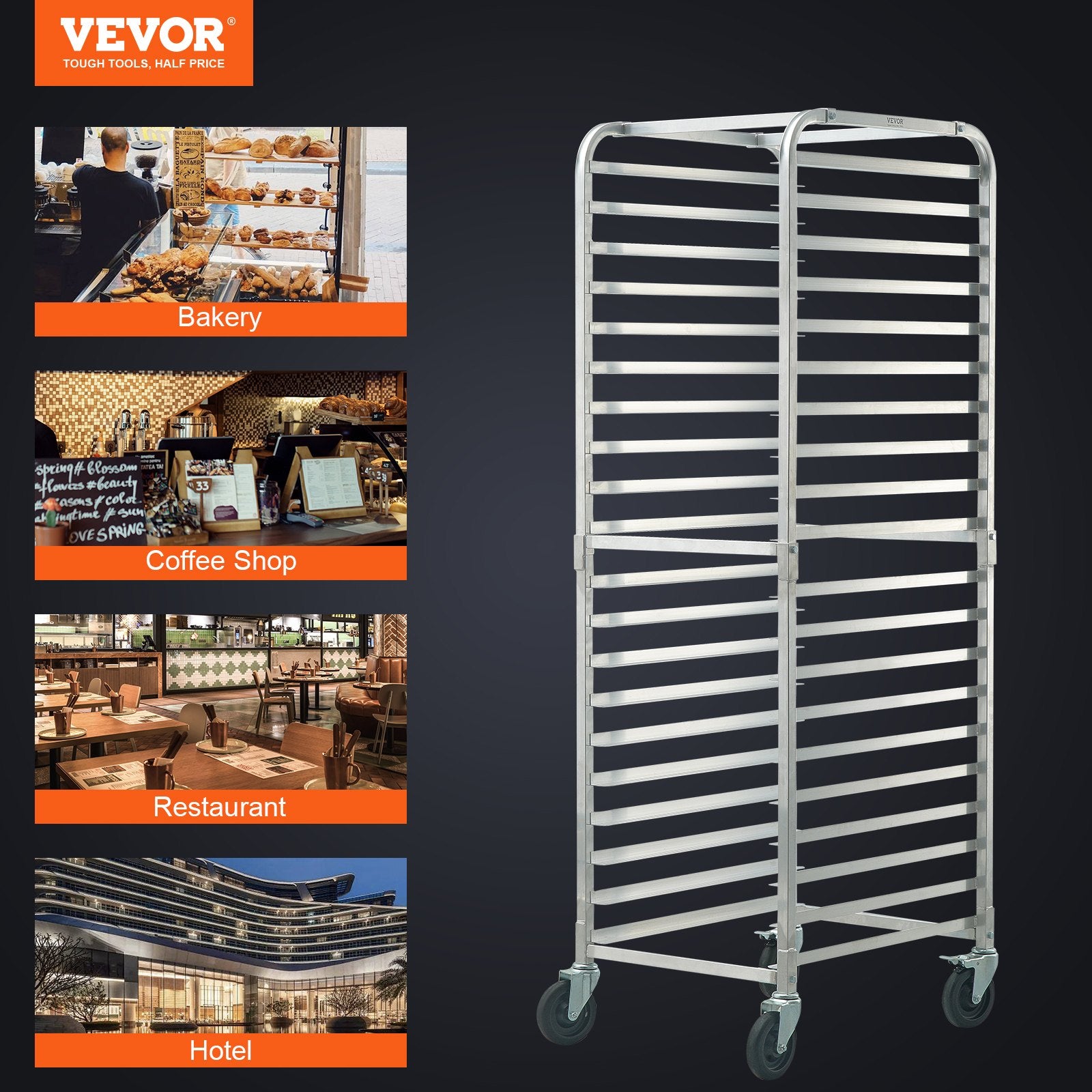 Bun Pan Rack 20Tier Aluminum Commercial Bakery Racking Trolley with Brake Wheels