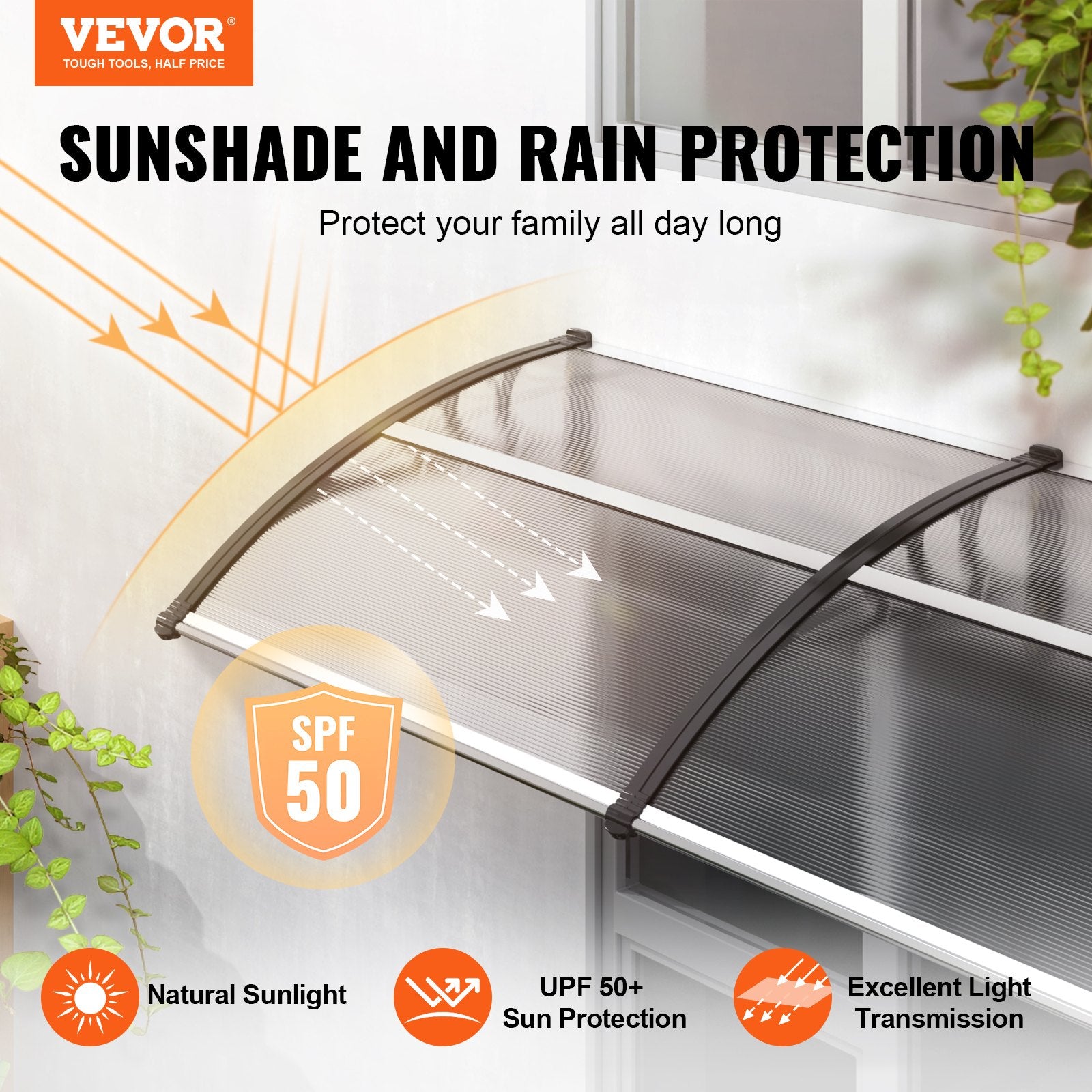 Window Door Awning Canopy 40x40in Polycarbonate Outdoor Entry Overhang