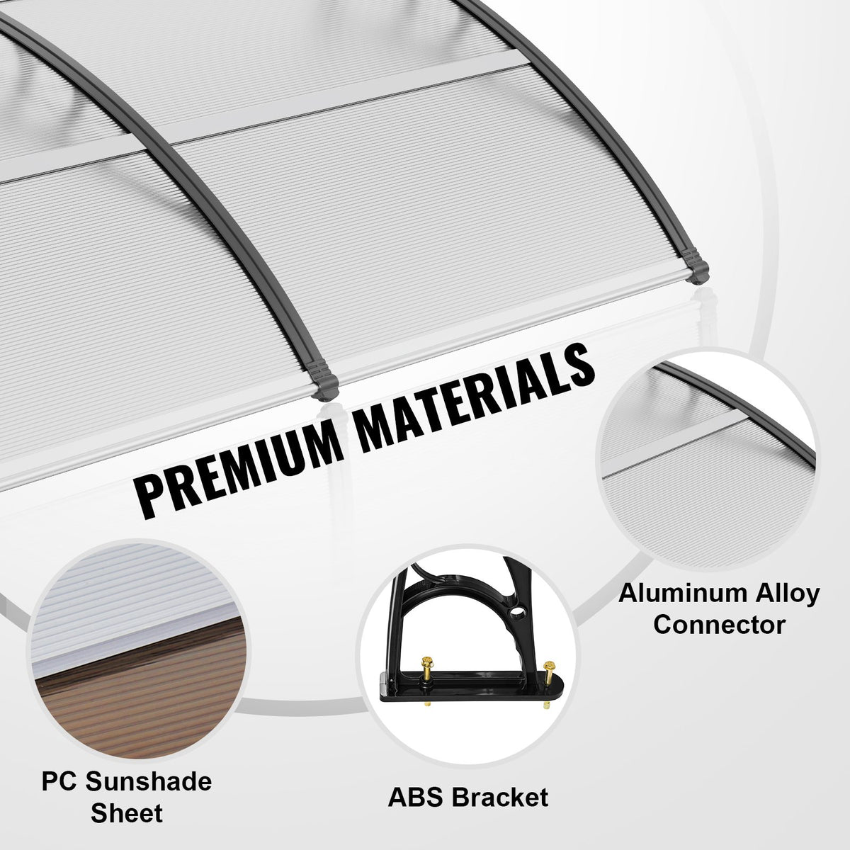 Window Door Awning Canopy 40x40in Polycarbonate Outdoor Entry Overhang