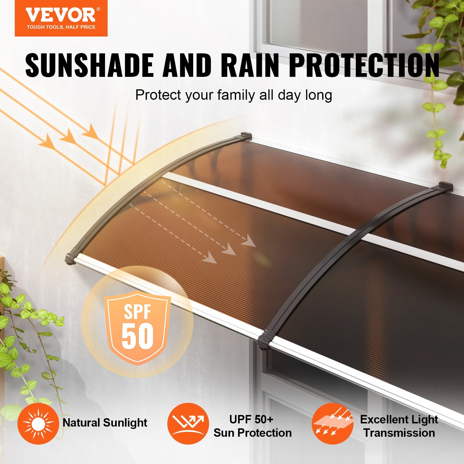 Window Door Awning Canopy 40x40in UPF50+ Polycarbonate Outdoor Overhang