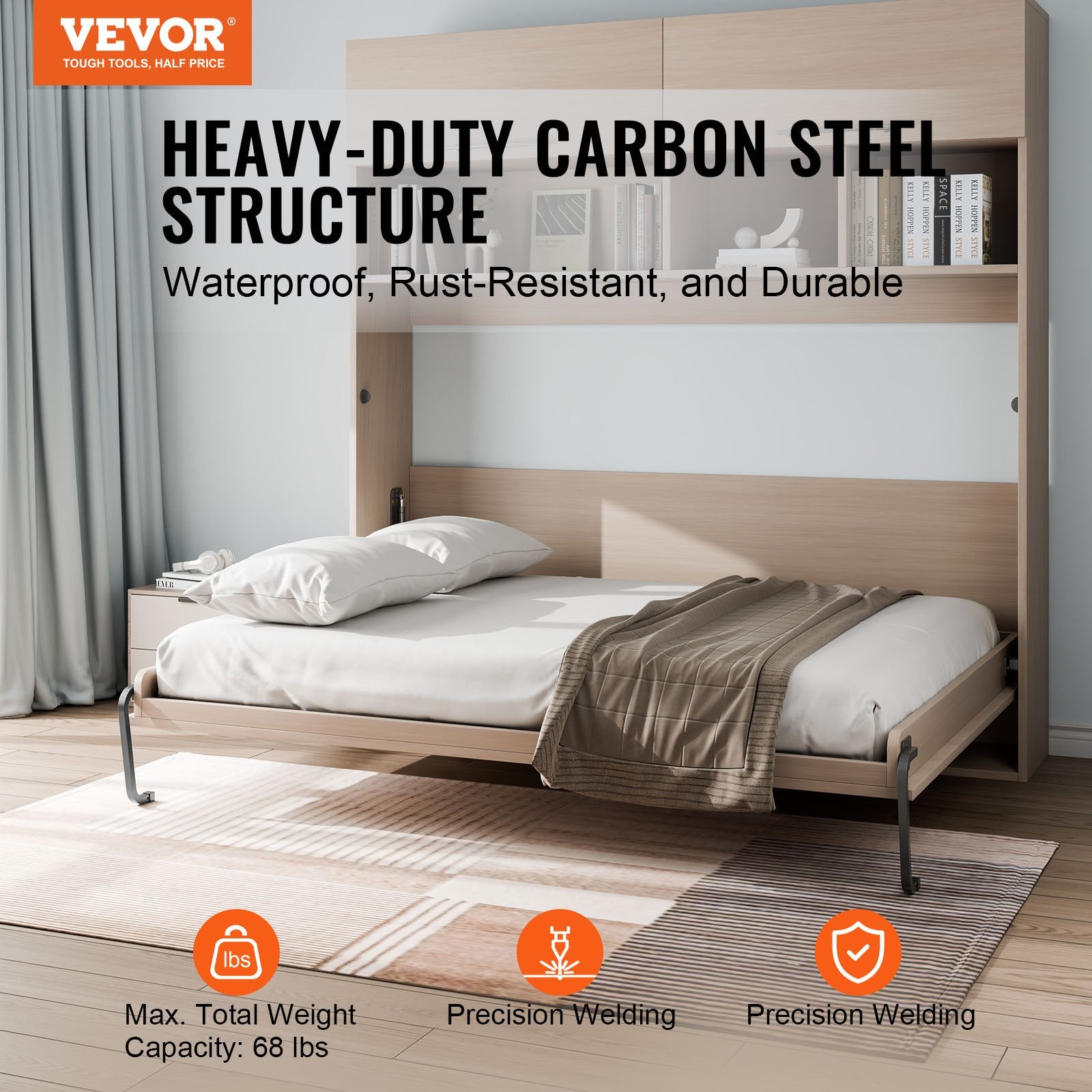 Murphy Bed Kit Queen Size DIY Pneumatic Lever Heavy Duty Folding Wall Bed Frame
