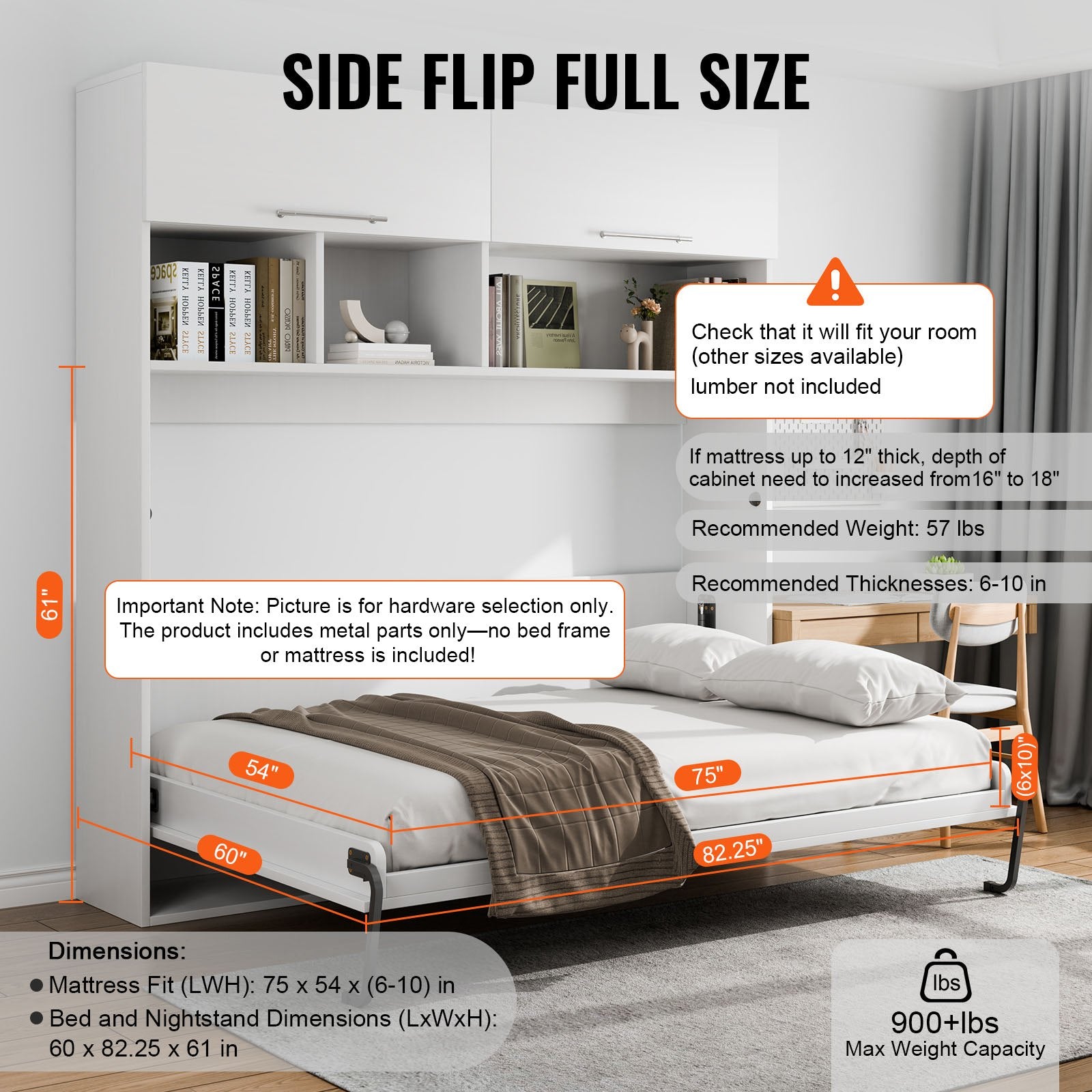 Murphy Bed Kit Queen Size DIY Pneumatic Lever Heavy Duty Folding Wall Bed Frame