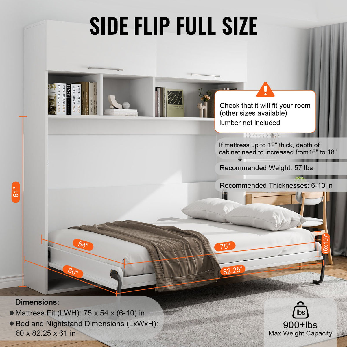 Murphy Bed Kit Full Size DIY Wall Bed Hardware Pneumatic Heavy Duty Support