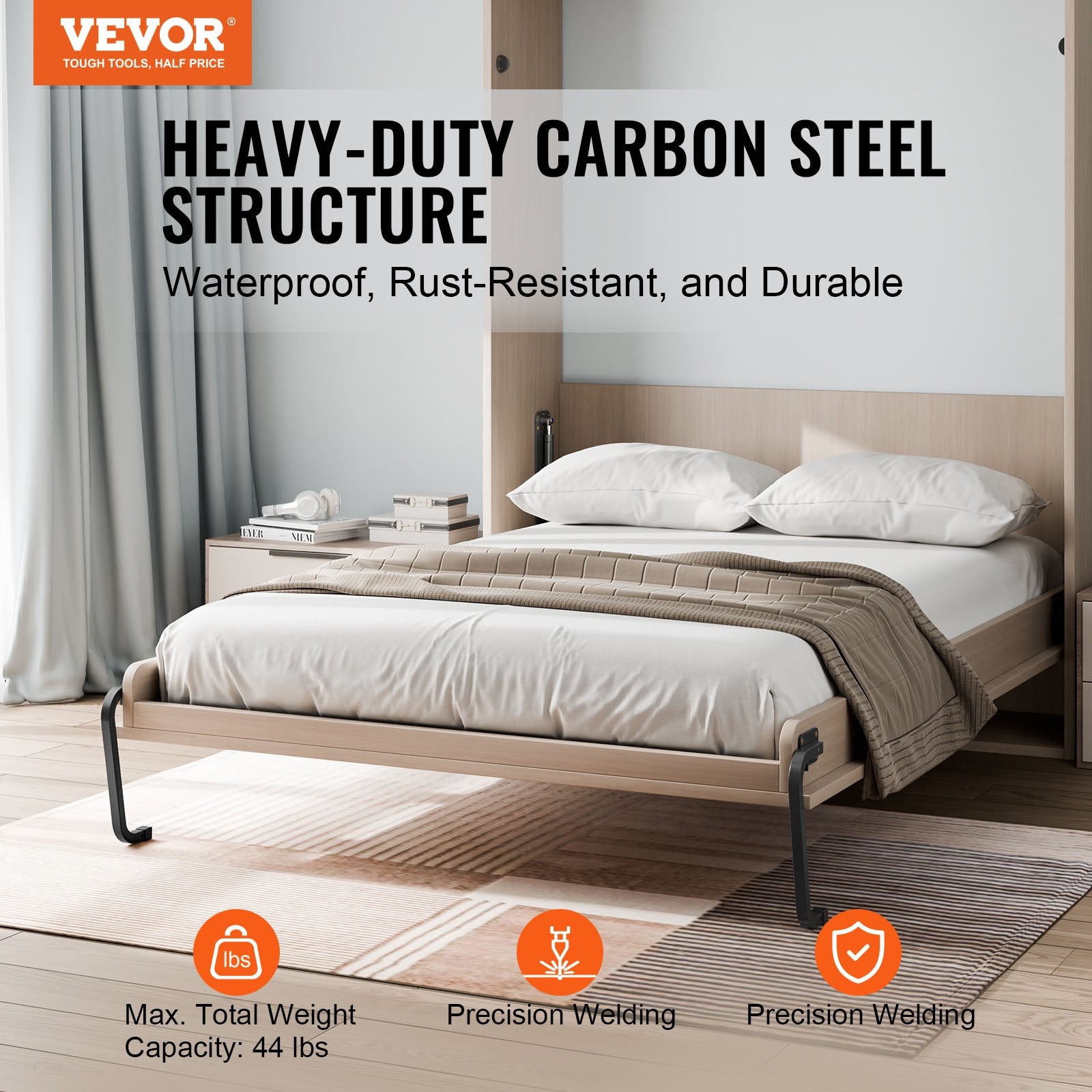 Murphy Bed Kit Twin Size Vertical DIY Pneumatic Lever Heavy Duty Wall Bed Frame
