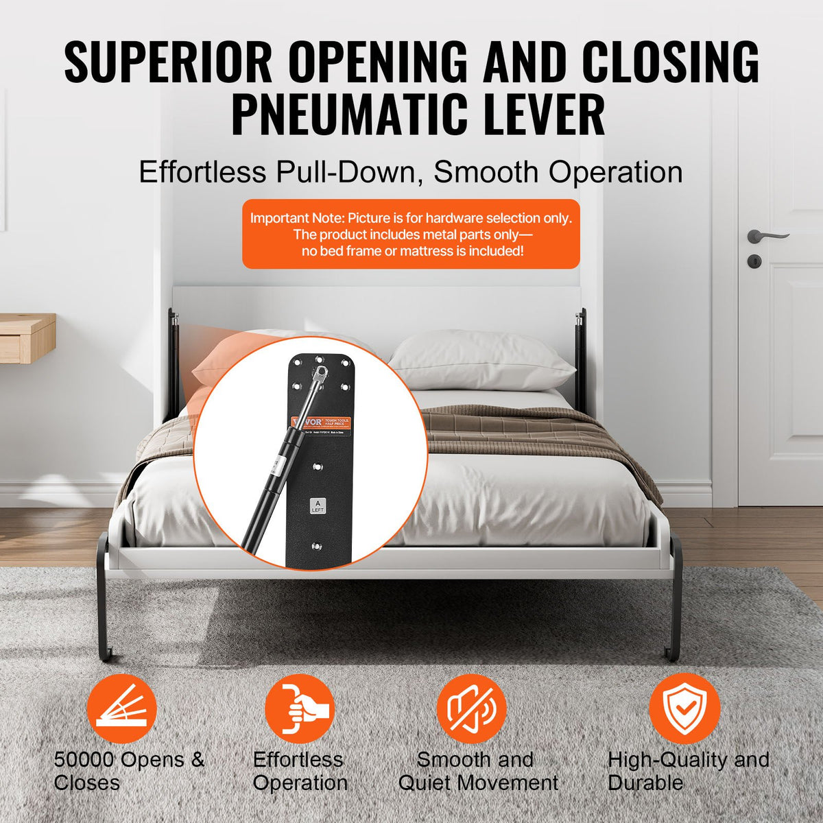 Murphy Bed Kit Twin Size Vertical DIY Pneumatic Lever Heavy Duty Wall Bed Frame