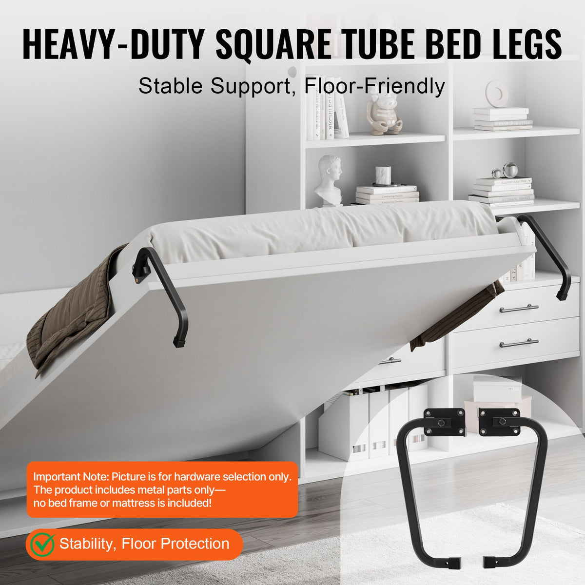 Murphy Bed Kit Twin Size Vertical DIY Pneumatic Lever Heavy Duty Wall Bed Frame