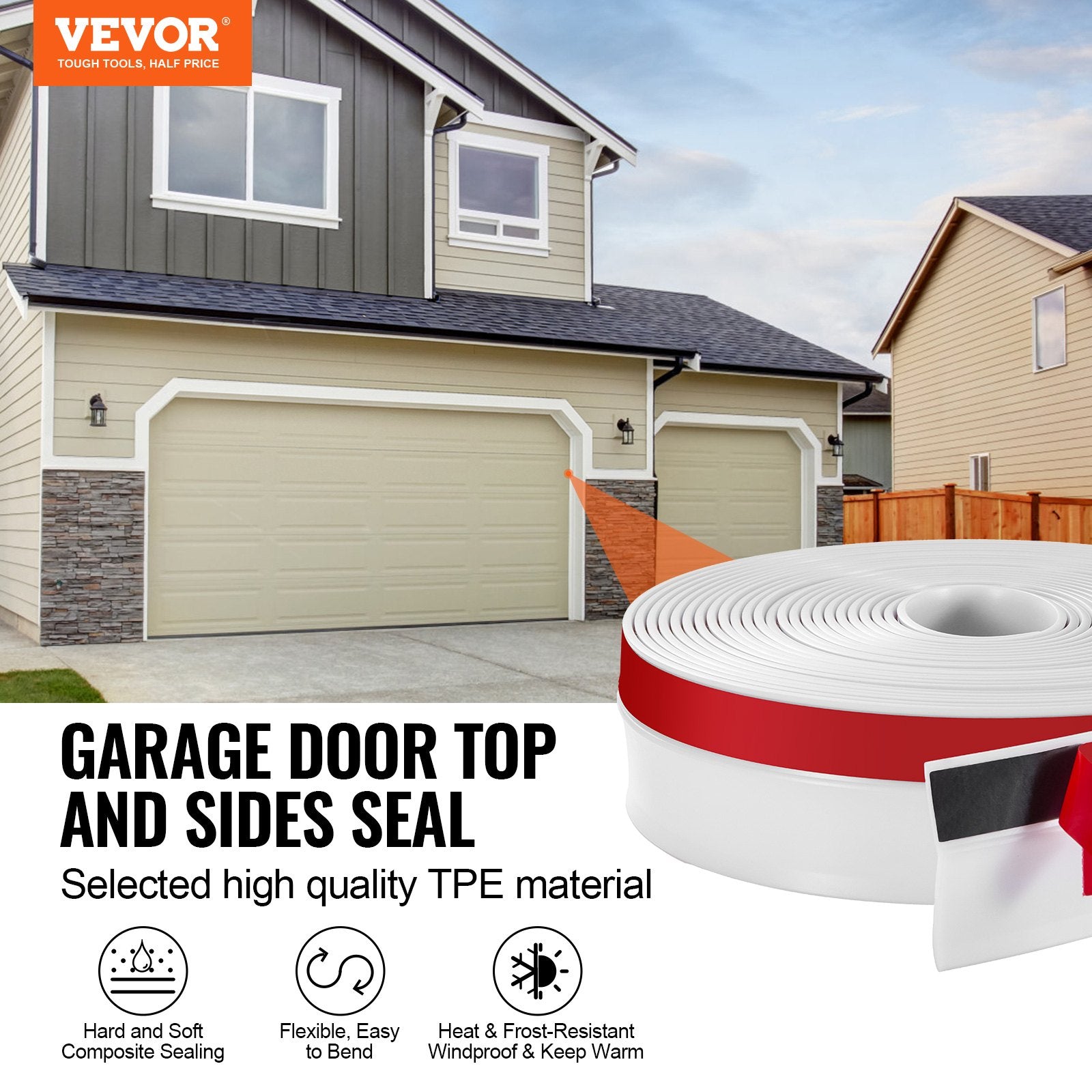 Garage Door Seal Strip 34FT Universal Weather Stripping TPE White Replacement