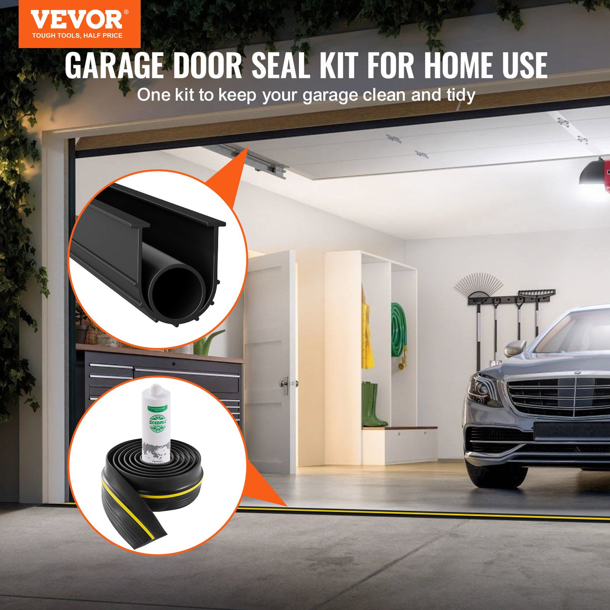Garage Door Threshold Bottom Seal Kit 16FT U-Shape O-Ring PVC Weatherstrip Black