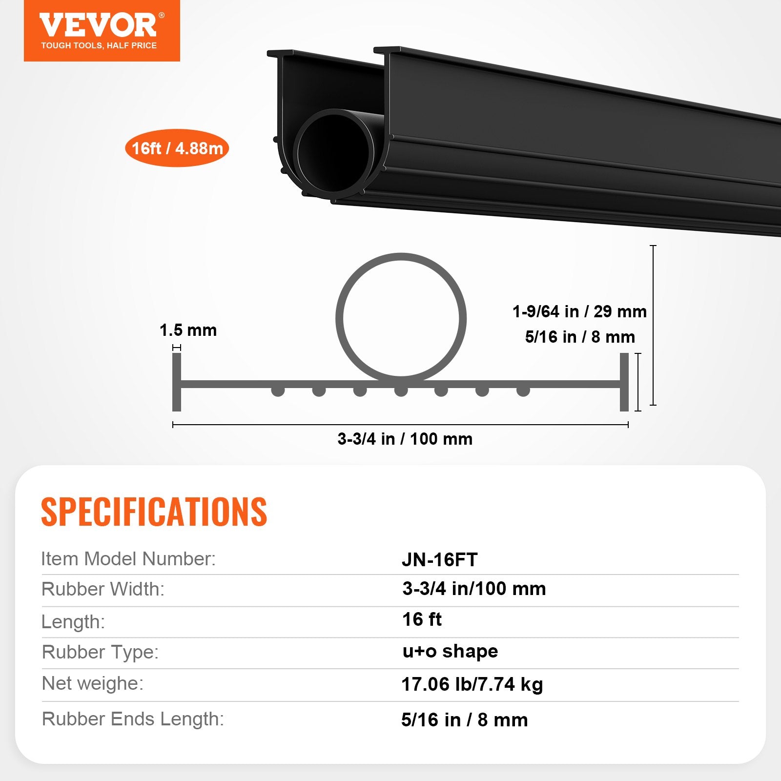 Garage Door Threshold Bottom Seal Kit 16FT U-Shape O-Ring PVC Weatherstrip Black