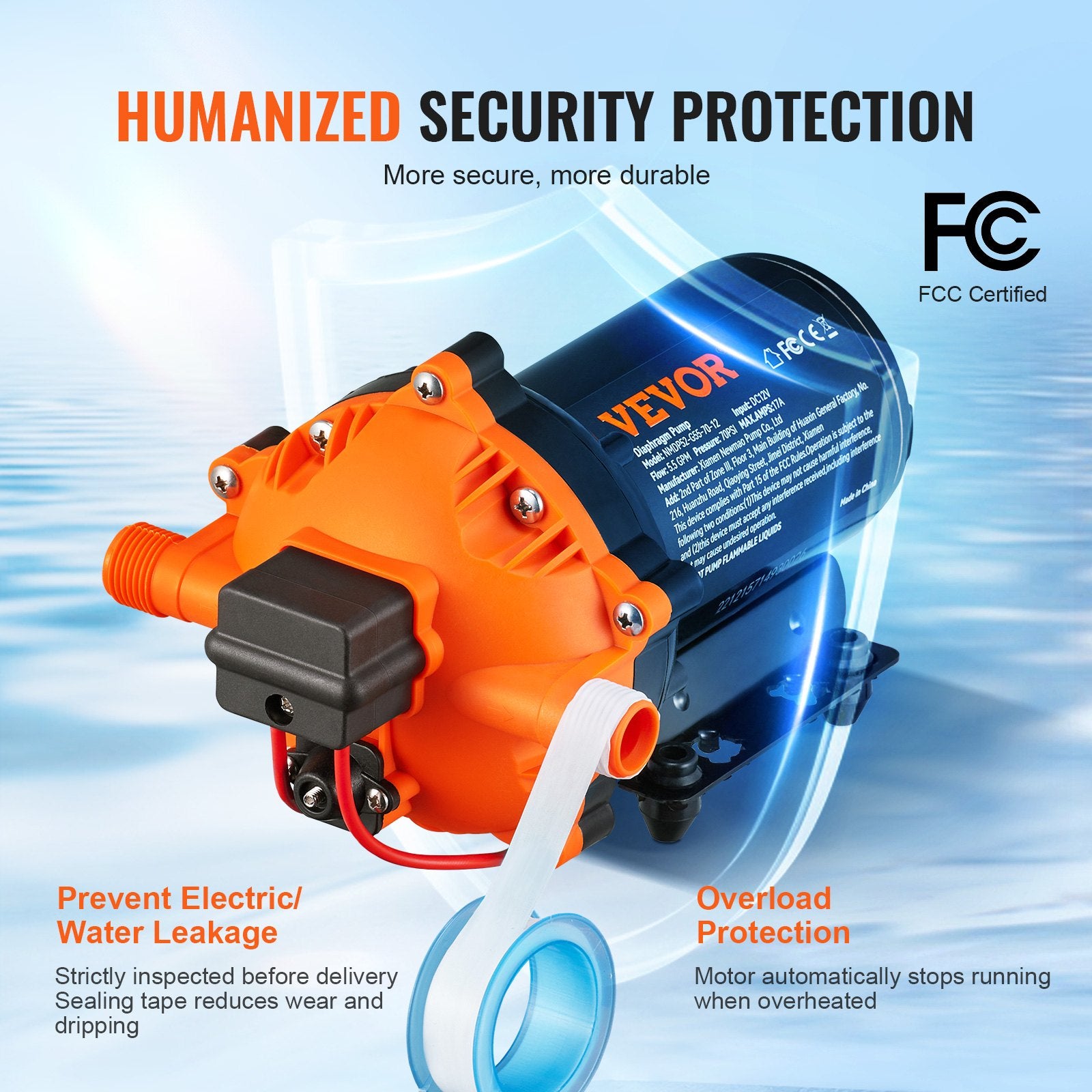 12V Diaphragm Water Pump 5.5 GPM 70 PSI Self-Priming with Pressure Switch
