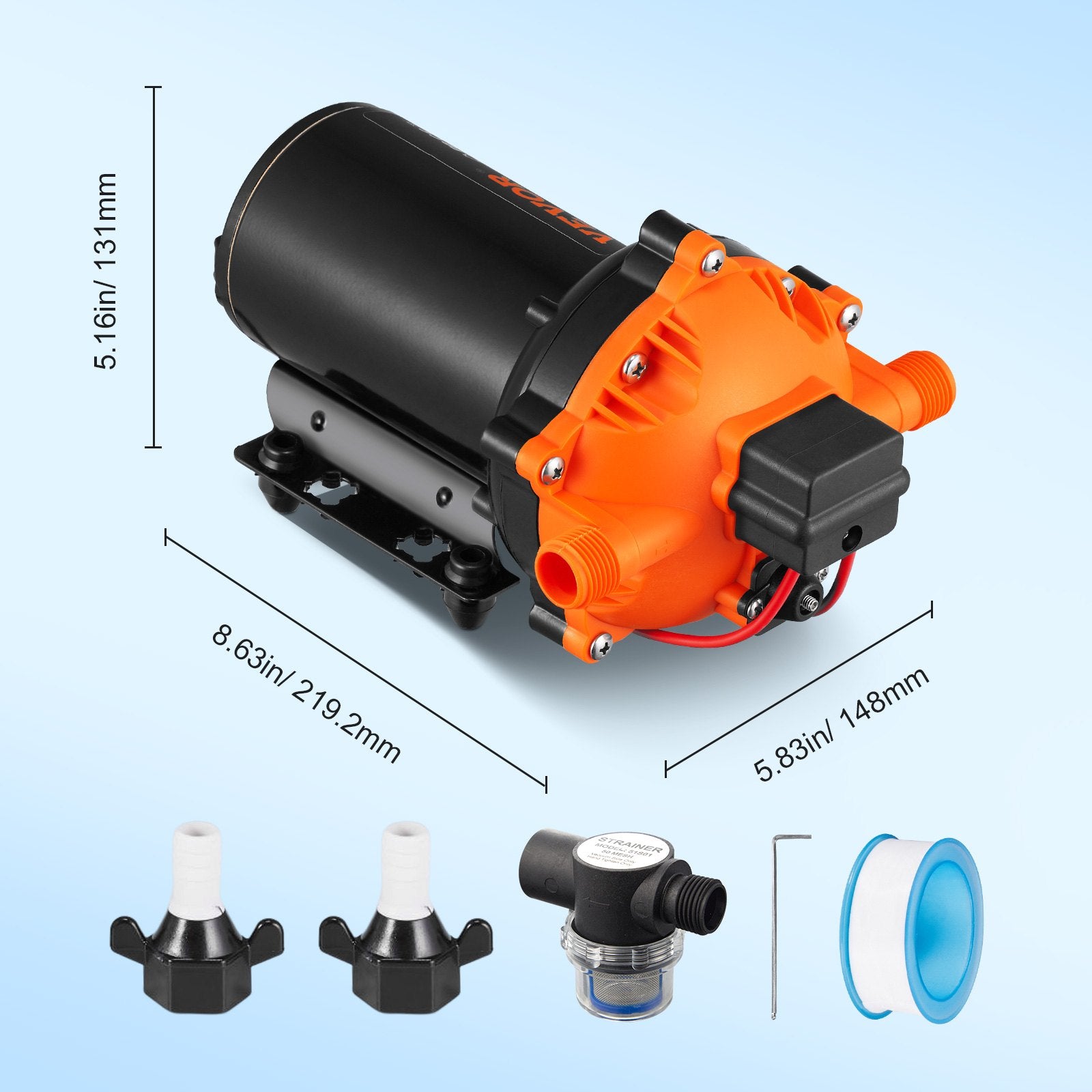 12V Diaphragm Water Pump 5.5 GPM 70 PSI Self-Priming with Pressure Switch