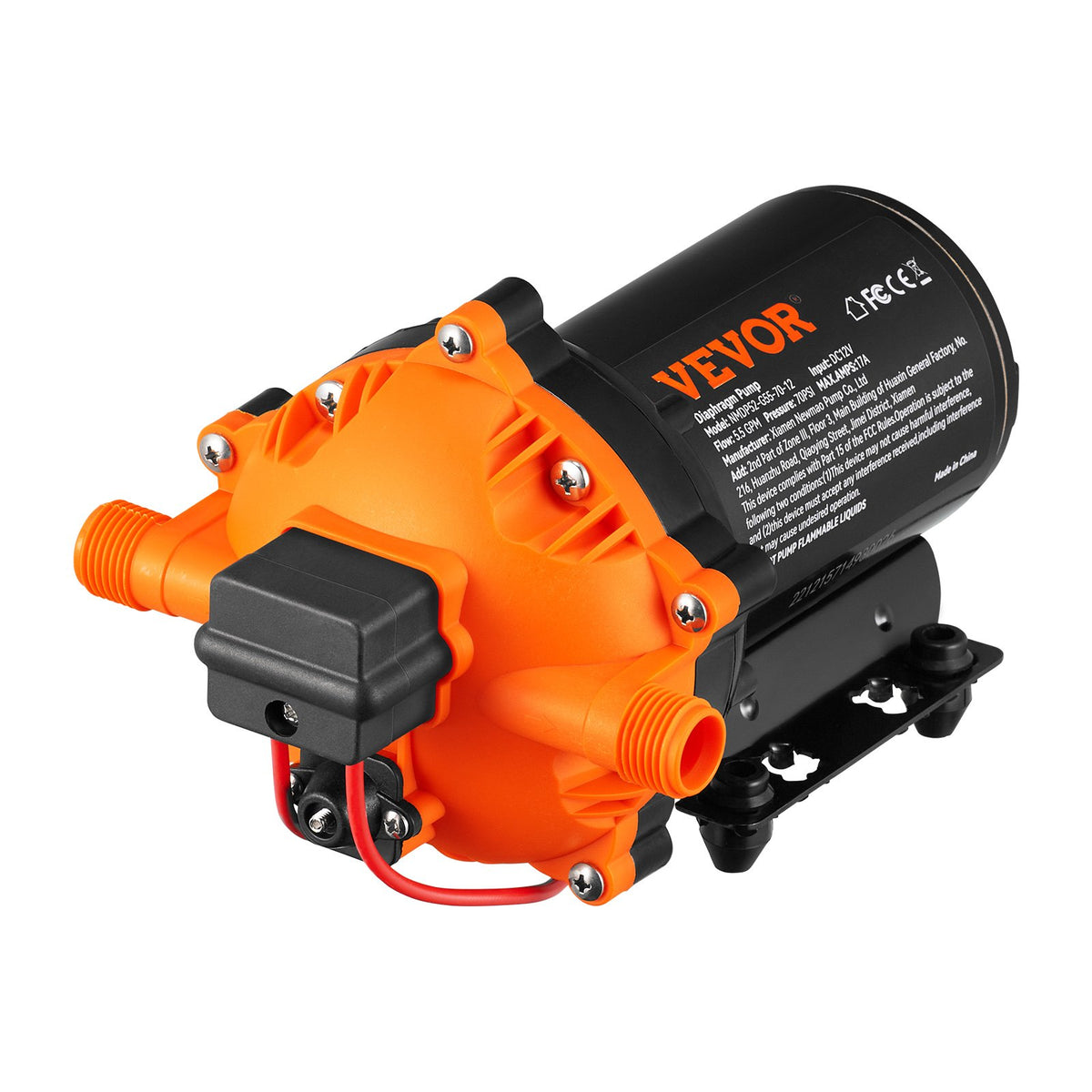 12V Diaphragm Water Pump 5.5 GPM 70 PSI Self-Priming with Pressure Switch