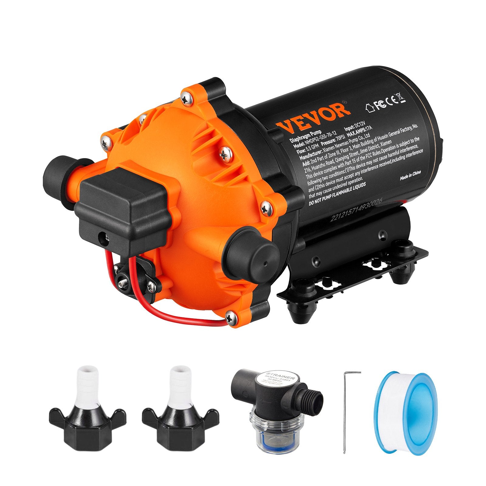 12V Diaphragm Water Pump 5.5 GPM 70 PSI Self-Priming with Pressure Switch