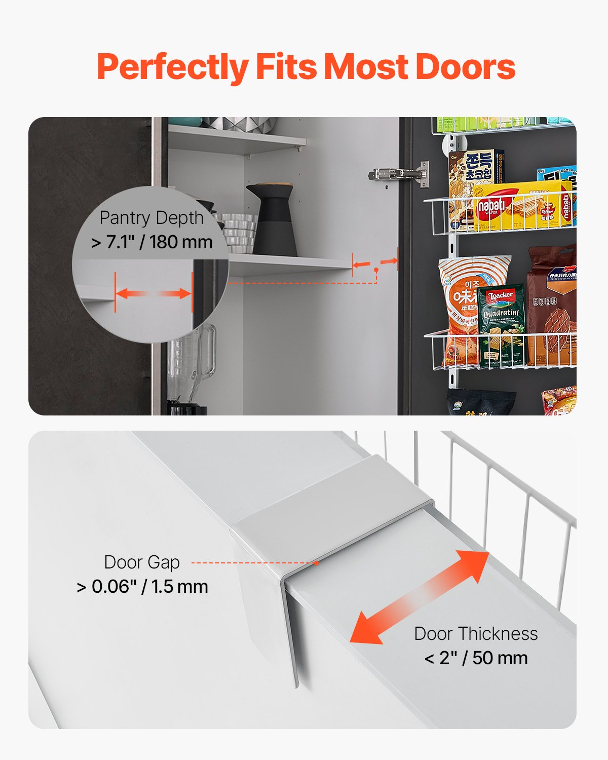 Over the Door Pantry Organizer, 6-Tier Heavy-Duty Steel Adjustable Storage Rack