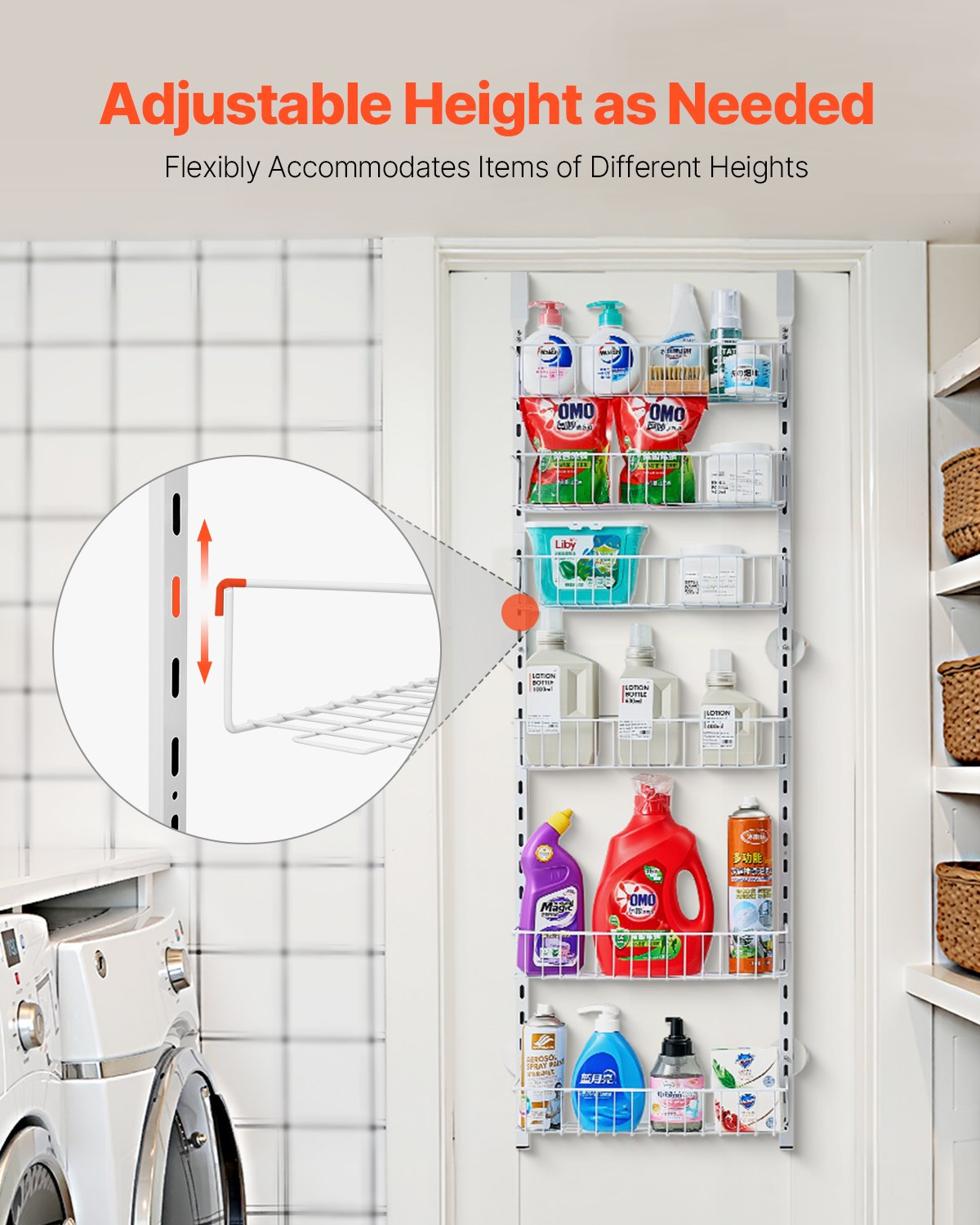 Over the Door Pantry Organizer, 6-Tier Heavy-Duty Steel Adjustable Storage Rack