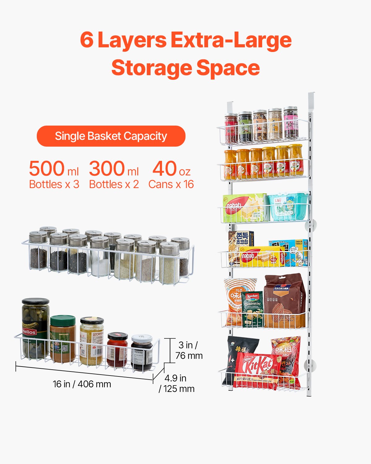 Over the Door Pantry Organizer, 6-Tier Heavy-Duty Steel Adjustable Storage Rack