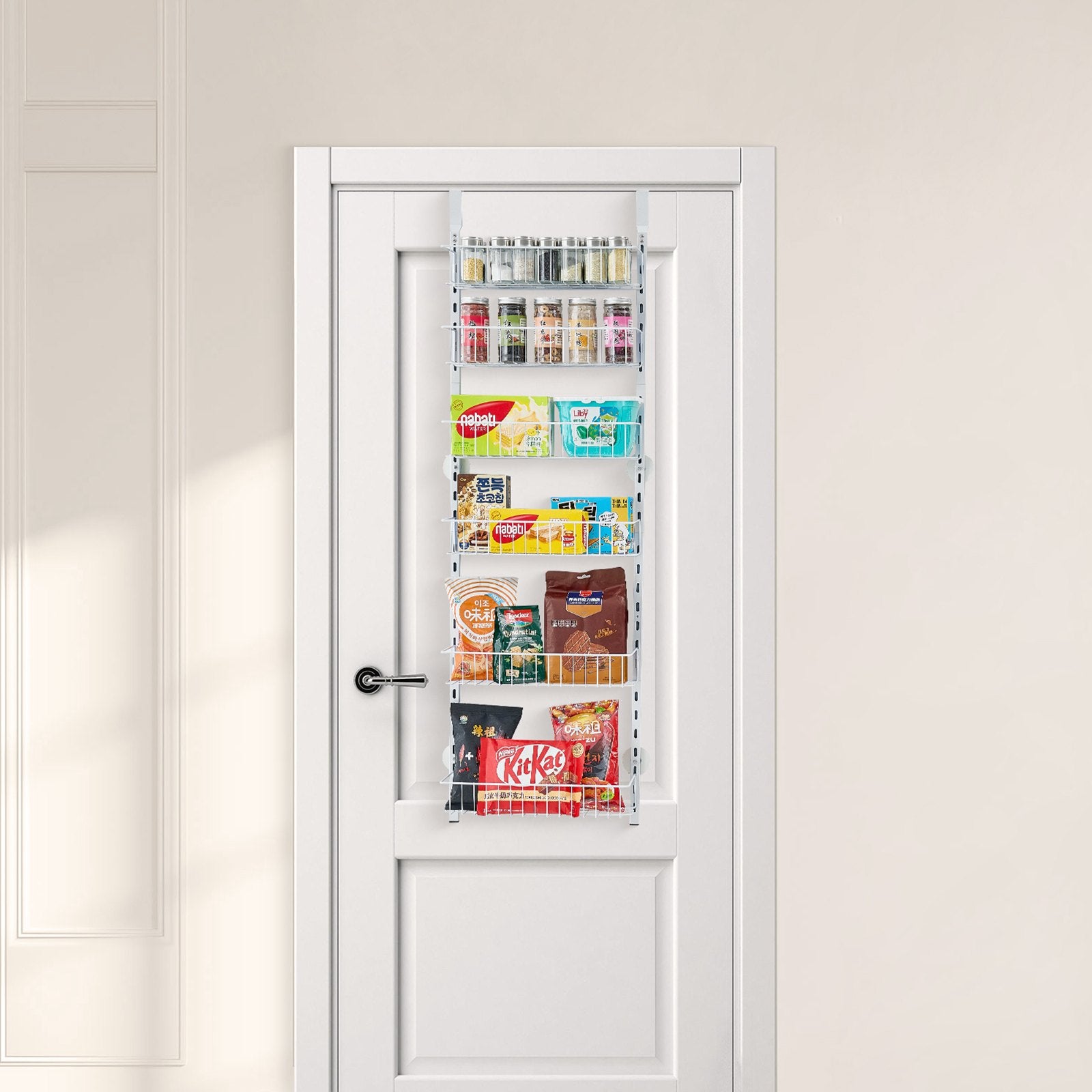 Over the Door Pantry Organizer, 6-Tier Heavy-Duty Steel Adjustable Storage Rack