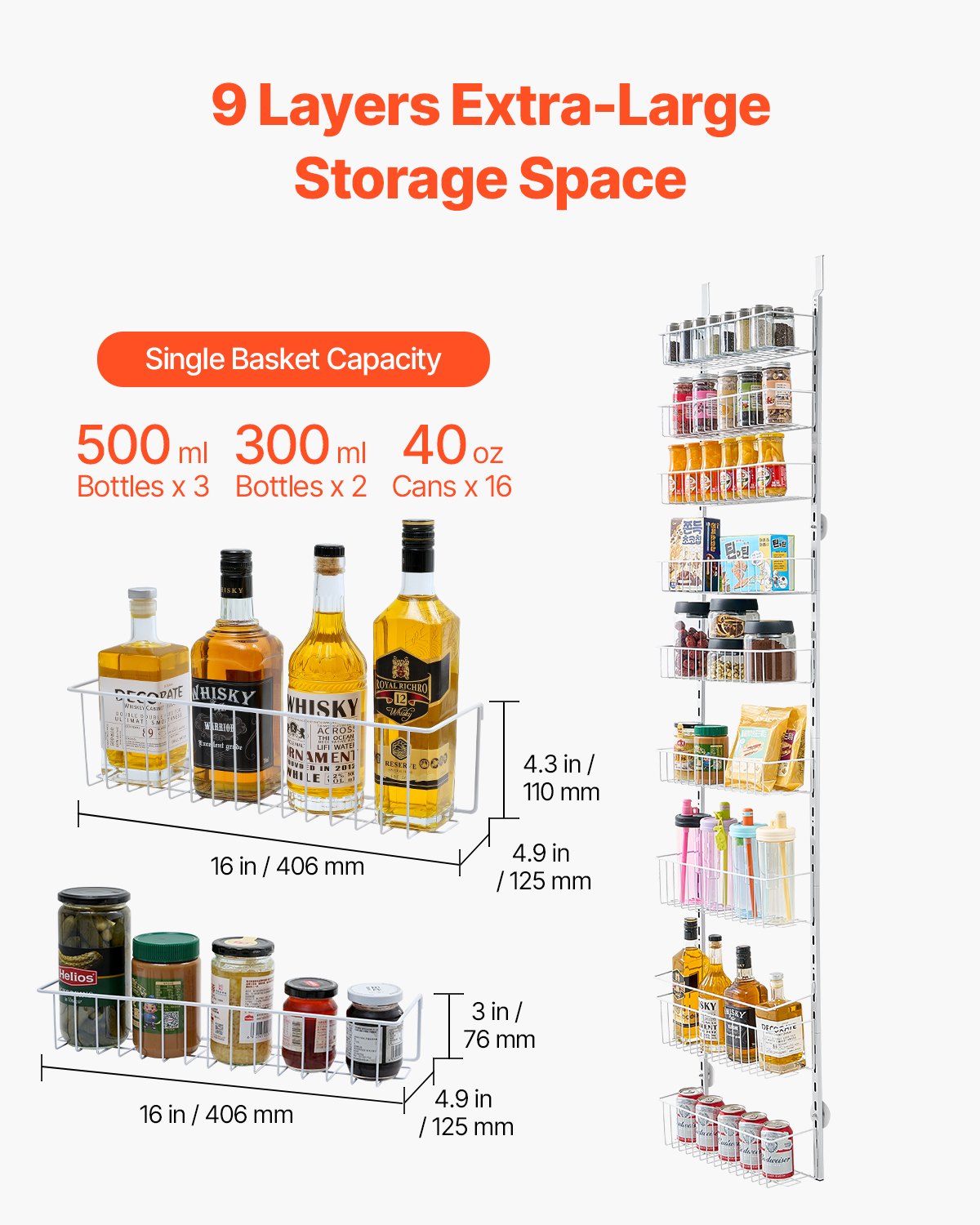 Over the Door Pantry Organizer, 9-Tier Heavy-Duty Steel Adjustable Storage Rack
