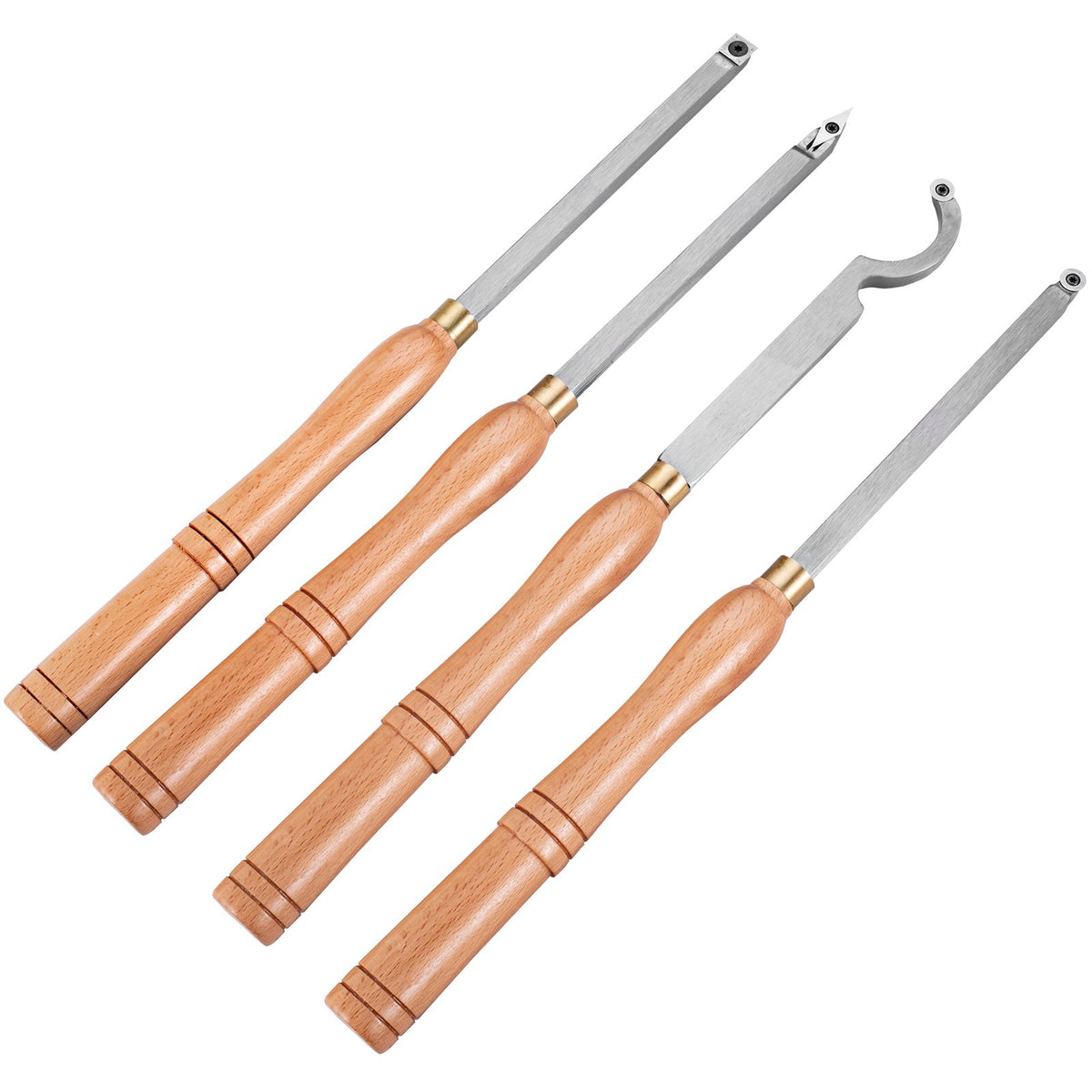 Wood Turning Tools for Lathe 4PC Set, Carbide Diamond, Round & Square Chisels