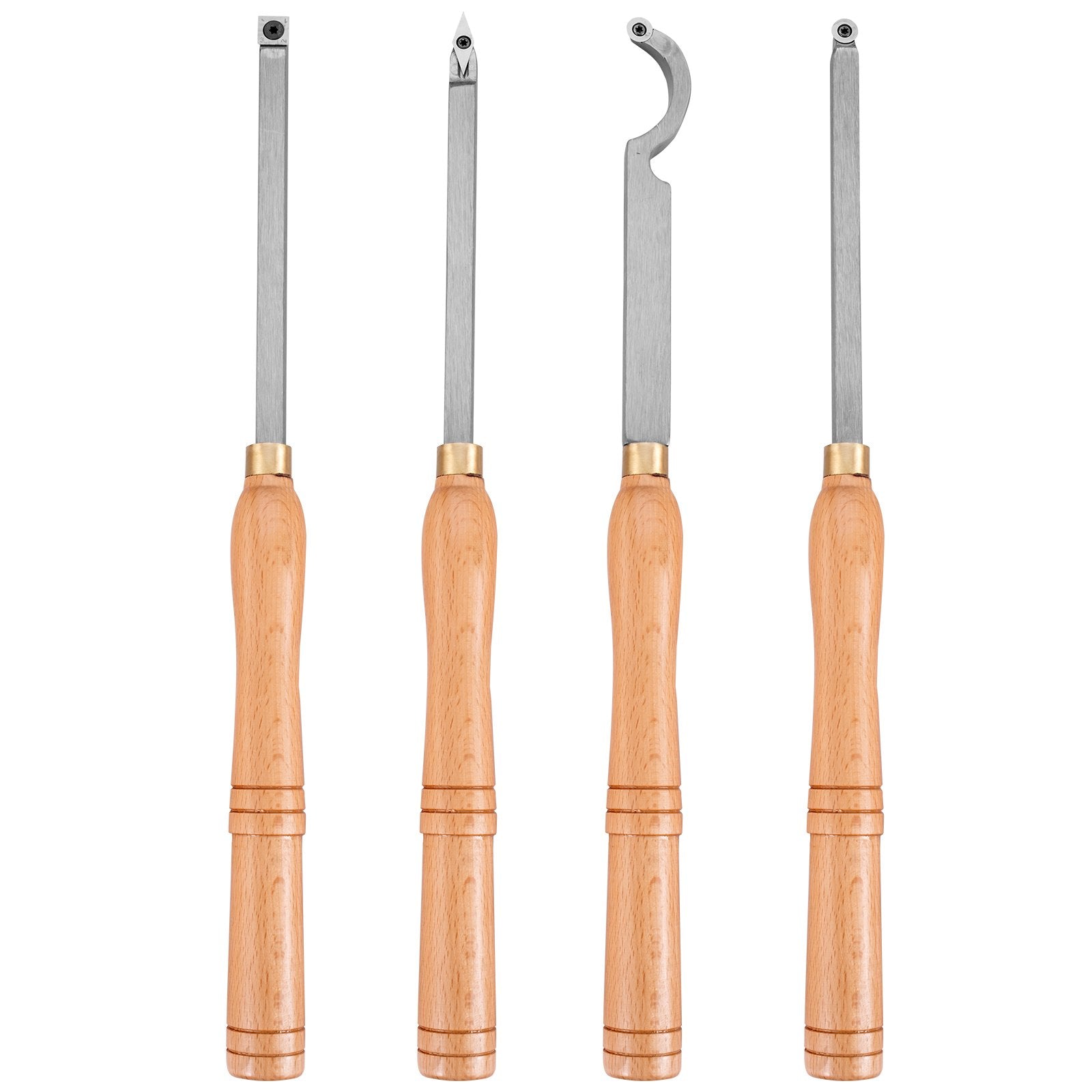 Wood Turning Tools for Lathe 4PC Set, Carbide Diamond, Round & Square Chisels